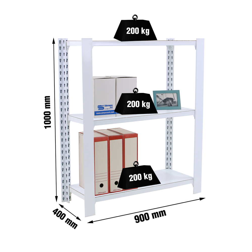 Rayonnage de bureau charge légère sans vis 1000x900x400 - 3 niveaux Blanc - SIMON RACK - 8435104993934