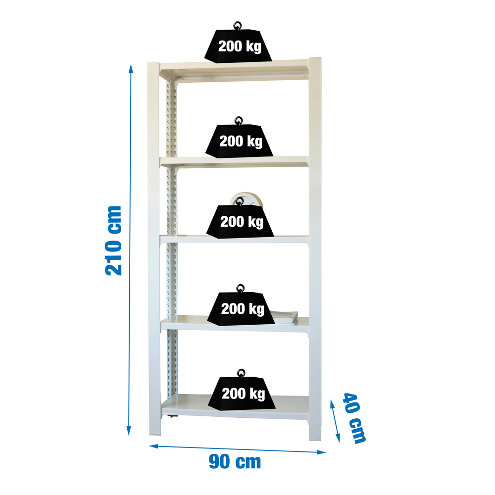 Rayonnage de bureau charge légère sans vis 2100x900x300 - 5 niveaux Blanc - SIMON RACK - 8435104993996