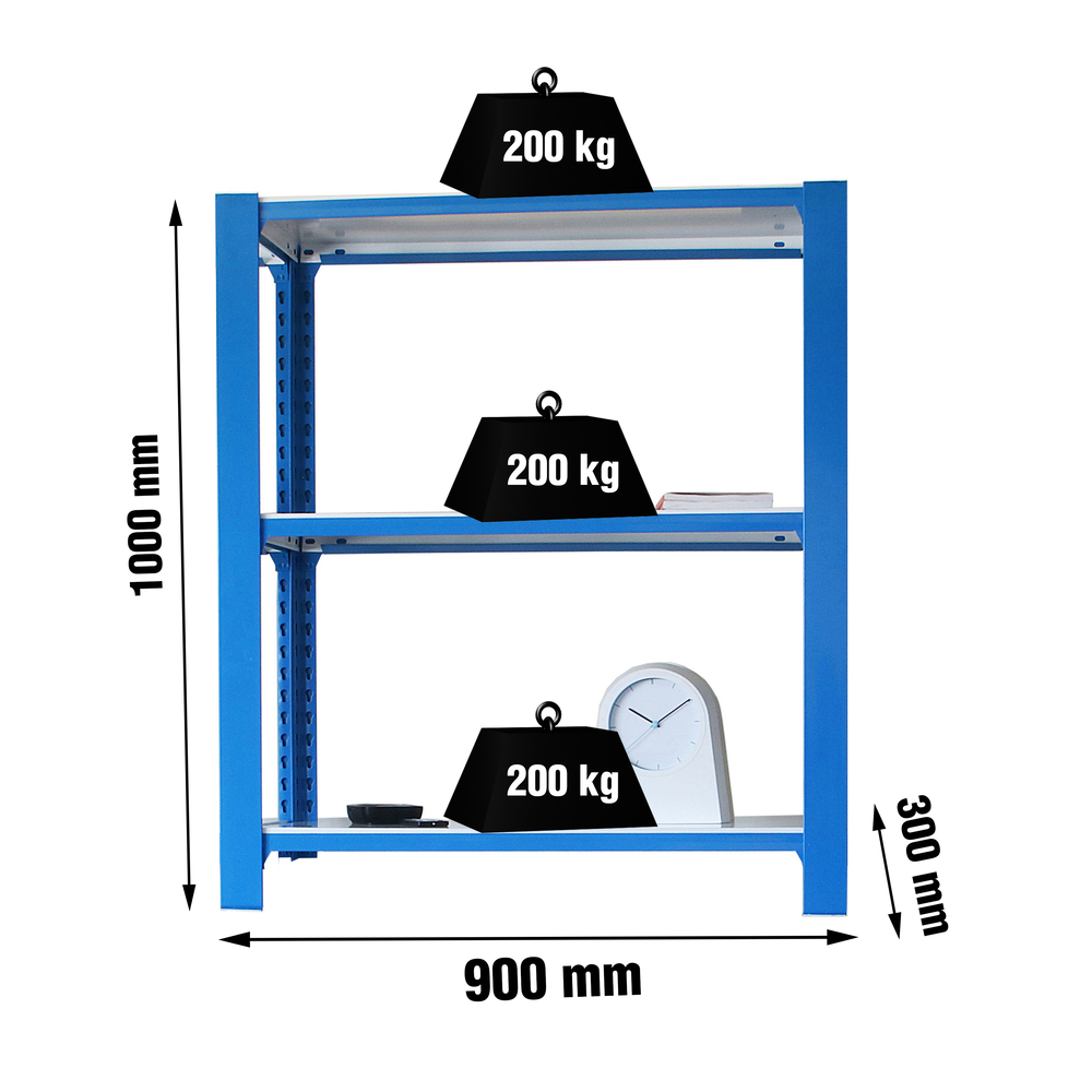 Rayonnage de bureau charge légère sans vis 1000x900x300 - 3 niveaux Bleu/Blanc - SIMON RACK - 8435104994030