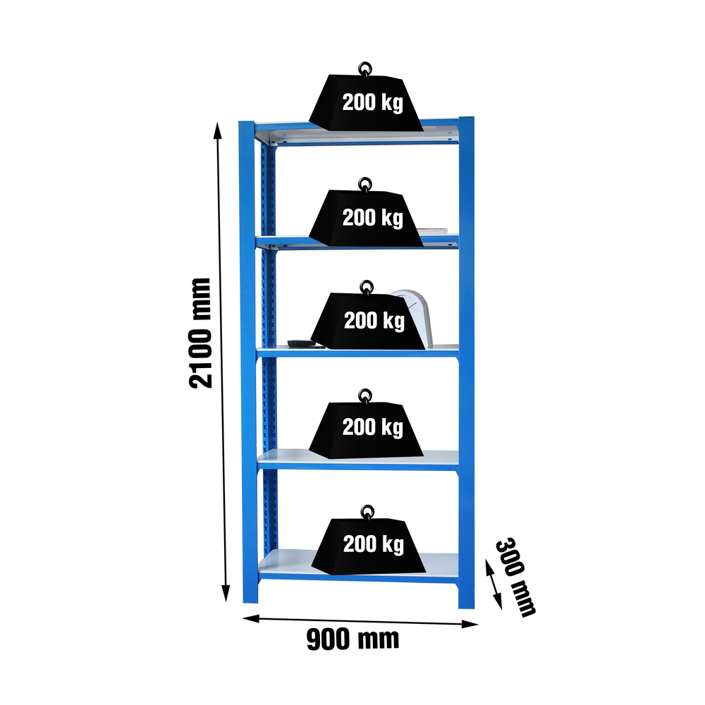Rayonnage de bureau charge légère sans vis 2100x900x300 - 5 niveaux Bleu/Blanc - SIMON RACK - 8435104994122