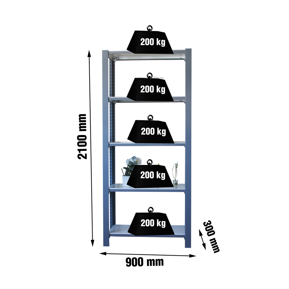 Rayonnage de bureau charge légère sans vis 2100x900x300 - 5 niveaux Gris/Blanc - SIMON RACK - 8435104994283