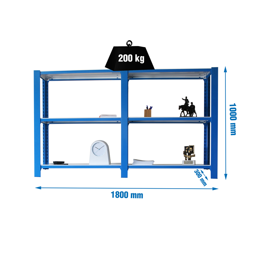 Rayonnage de bureau charge légère sans vis 1000x1800x300 - 3 niveaux Bleu/Blanc - SIMON RACK - 8435104998304