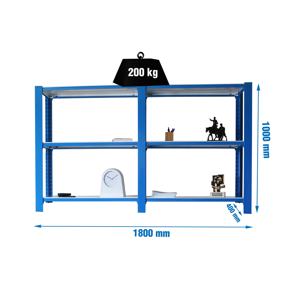 Rayonnage de bureau charge légère sans vis 1000x1800x400 - 3 niveaux Bleu/Blanc - SIMON RACK - 8435104998366
