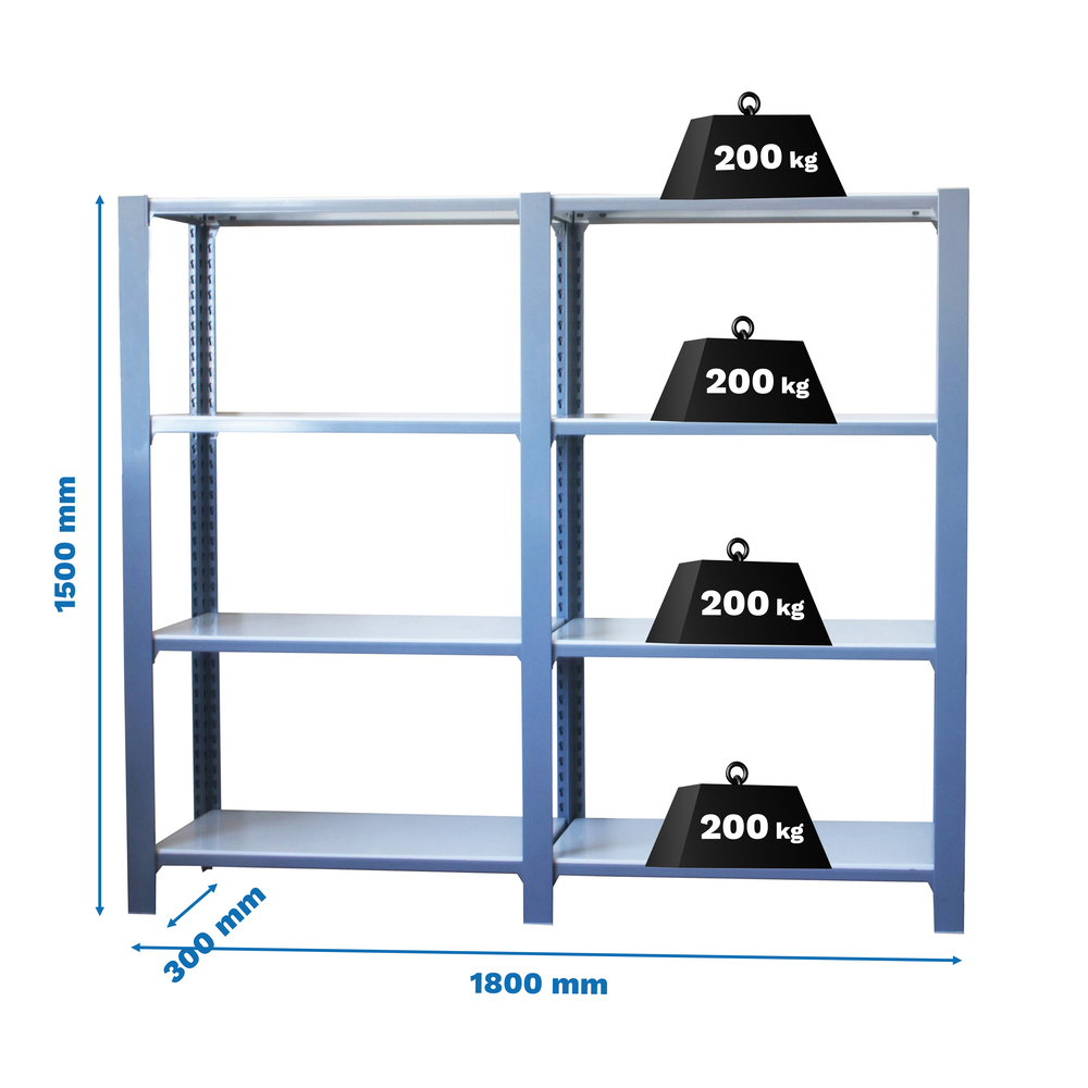 Rayonnage de bureau charge légère sans vis 1500x1800x300 - 4 niveaux Blanc - SIMON RACK - 8435104998410