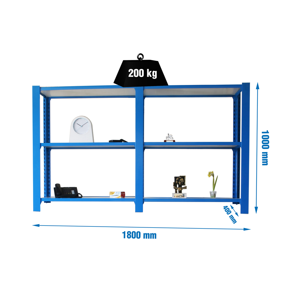 Rayonnage de bureau charge légère sans vis 1000x1800x400 - 3 niveaux Bleu/Blanc - SIMON RACK - 8435104998878