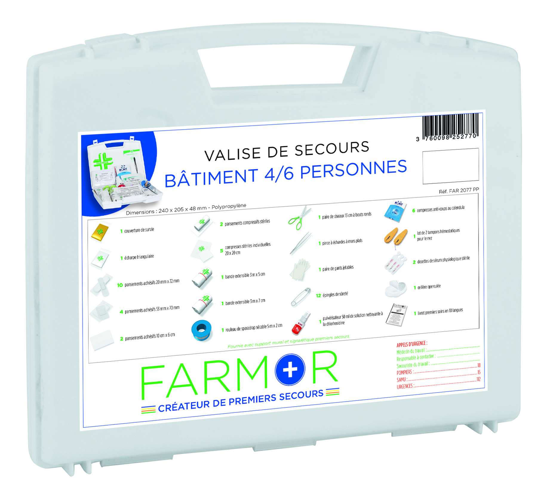 COFFRET DE SECOURS FARMOR BÂTIMENT 4/6 PERSONNES-FAR2077PP