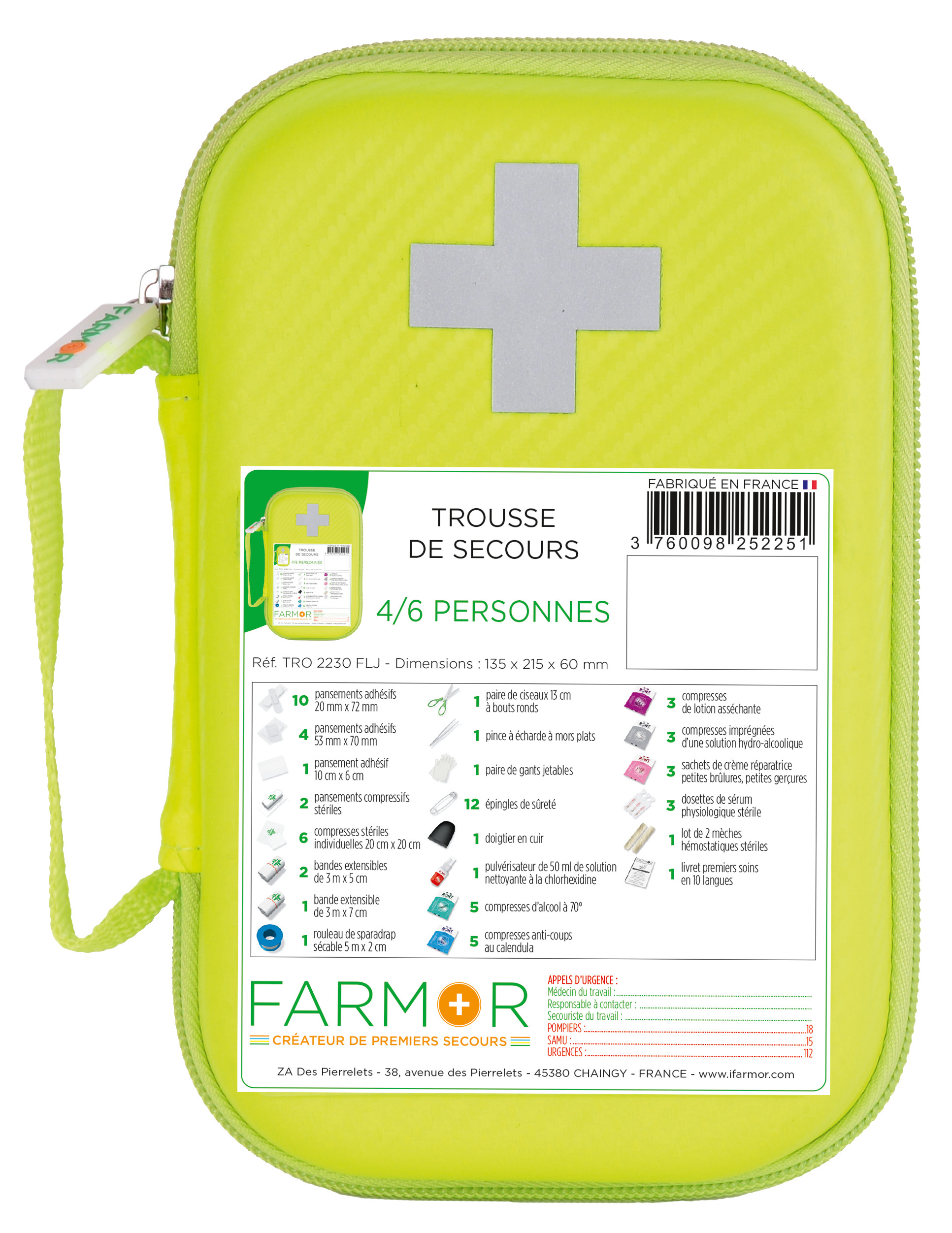 Trousse de secours jaune fluo FARMOR 4/6 personnes-TRO 2230 FLJ