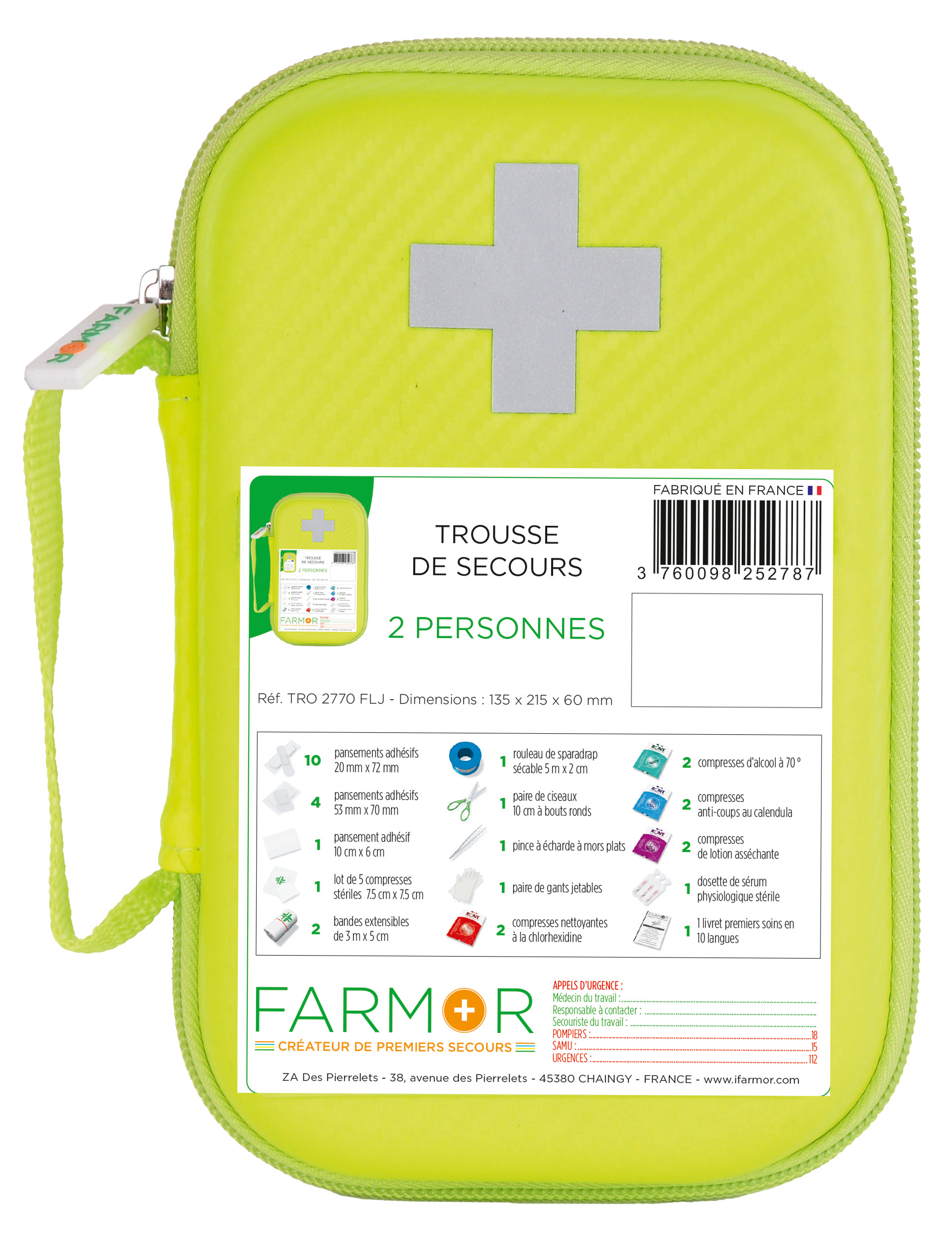 Trousse de secours jaune fluo FARMOR 2 personnes-TRO 2770 FLJ