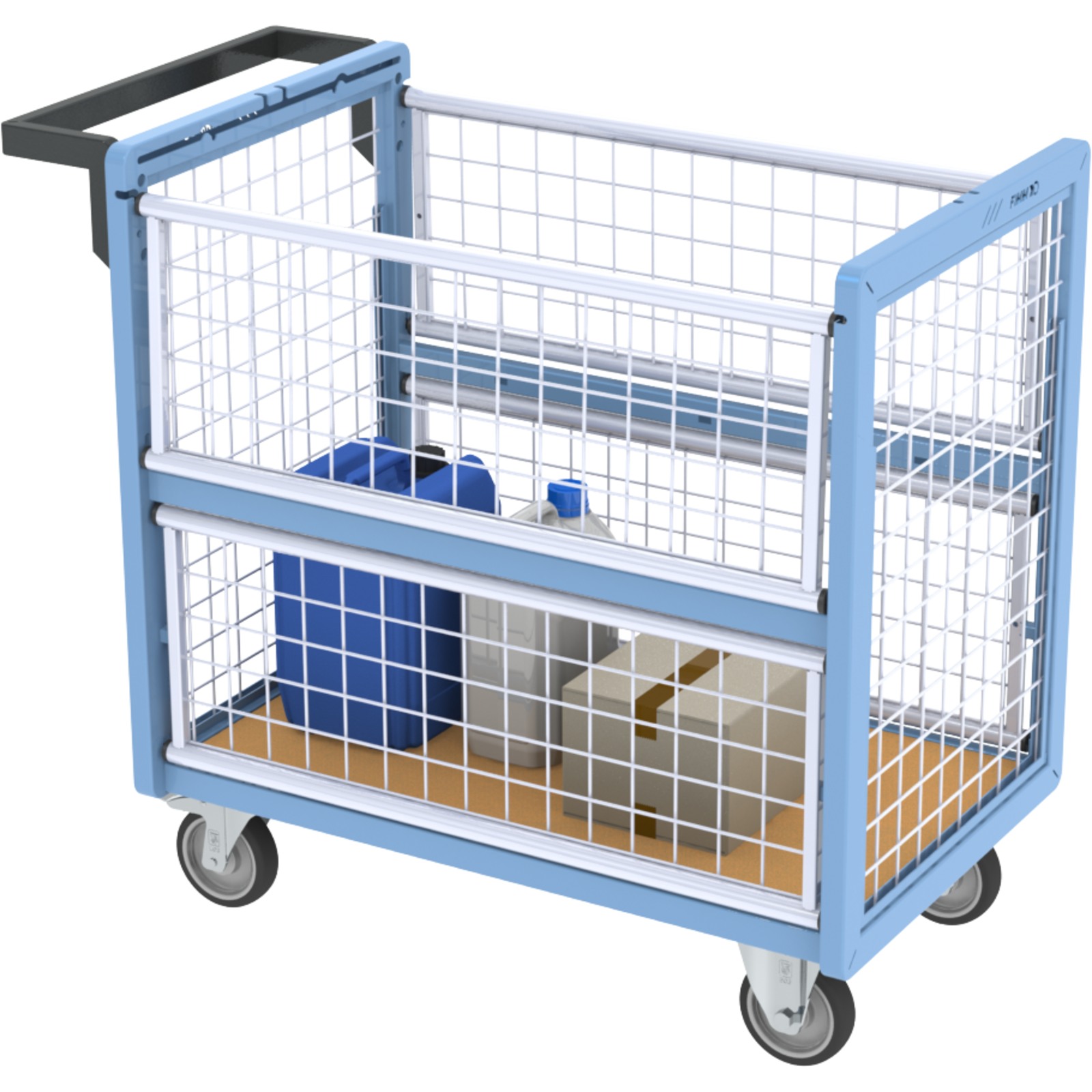 Chariot conteneur grillagé sans toit 850x500 mm 250 kg - FIMM - 800726111
