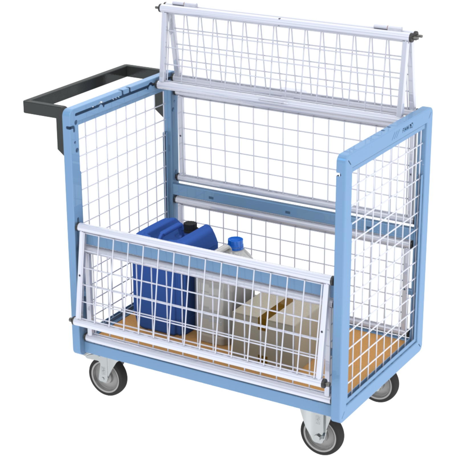 Chariot conteneur grillagé avec toit 850x500 mm 250 kg - FIMM - 800726113