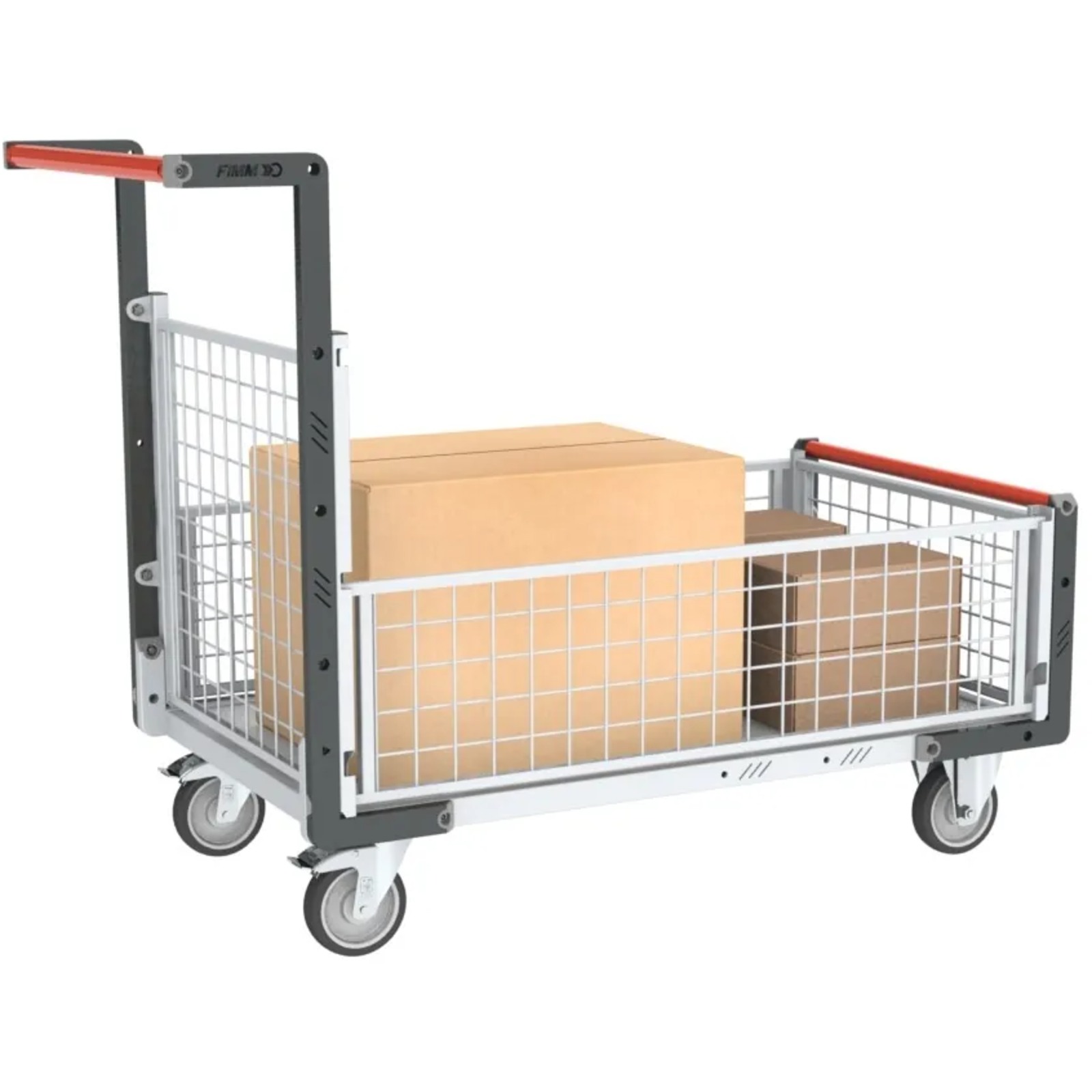 Chariot modulaire grillagé en 850x500 mm 1 dossier et 3 demi-ridelles 250 kg - FIMM - 806724146