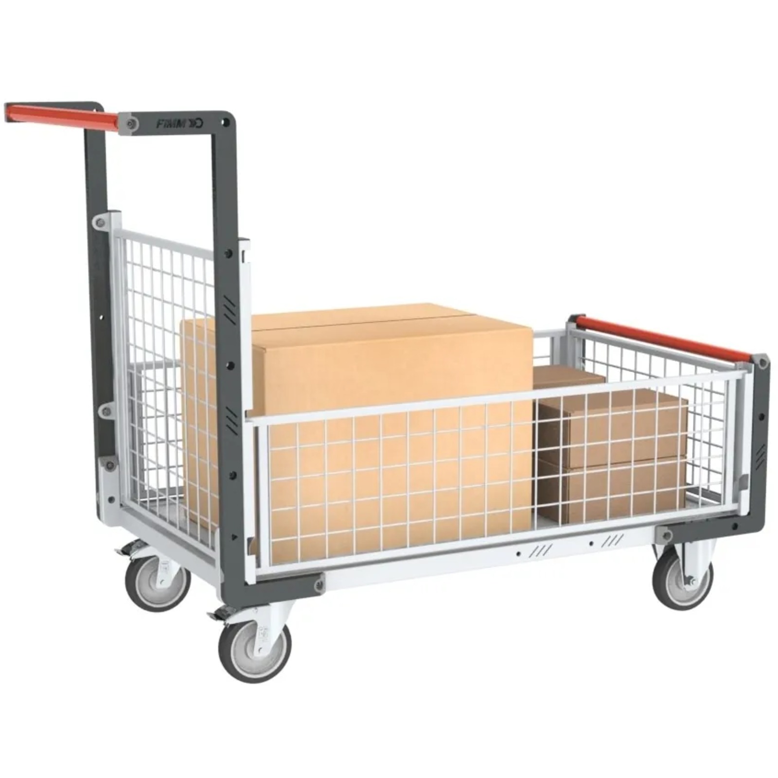 Chariot modulaire grillagé 1 dossier et 3 demi-ridelles plateau 1000x600 mm 250 kg - FIMM - 806724246