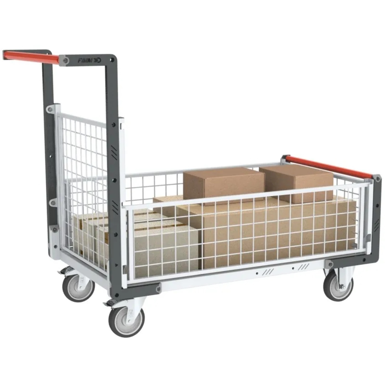 Chariot modulaire grillagé 1 dossier et 3 demi-ridelles plateau 1000x600 mm 250 kg - FIMM - 806724256