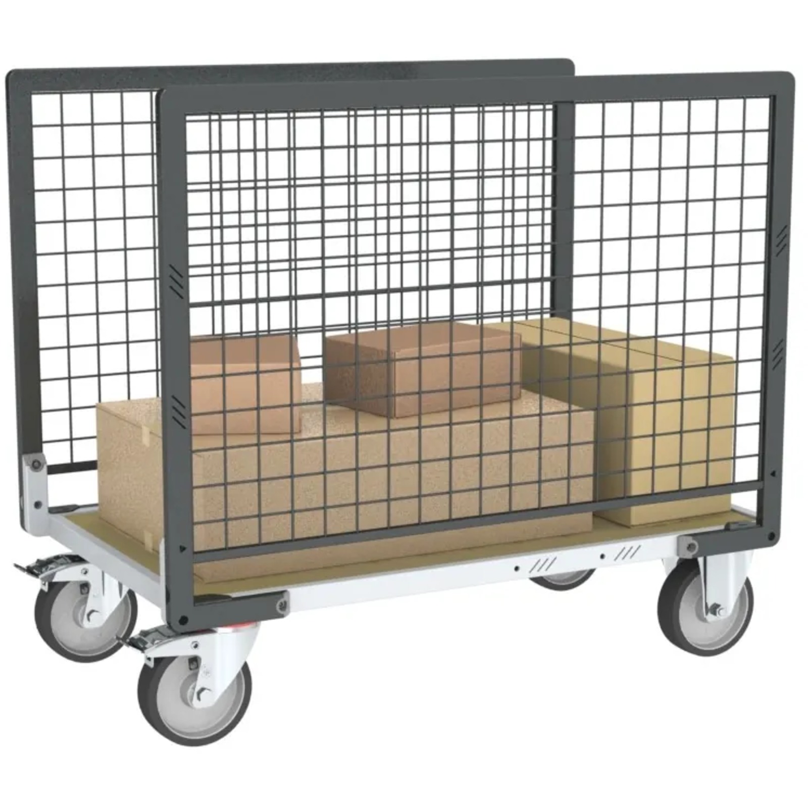 Chariot grillagé avec 2 ridelles et plateau bois 1000x600 mm 500 kg - FIMM - 806724543