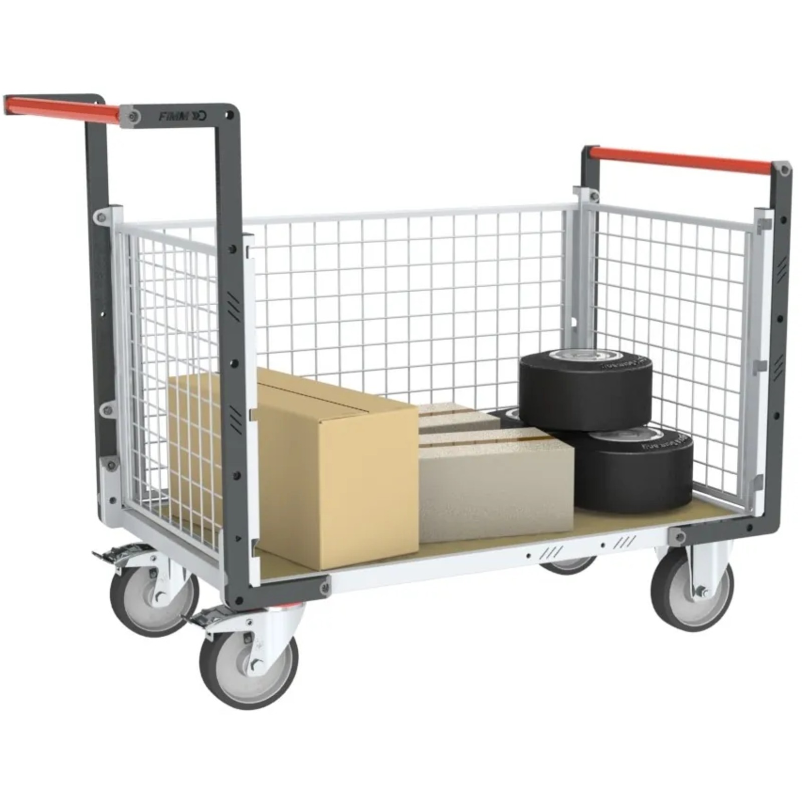 Chariot grillagé 2 dossiers + 1 ridelle et plateau bois 1000x600 mm 500 kg - FIMM - 806724544
