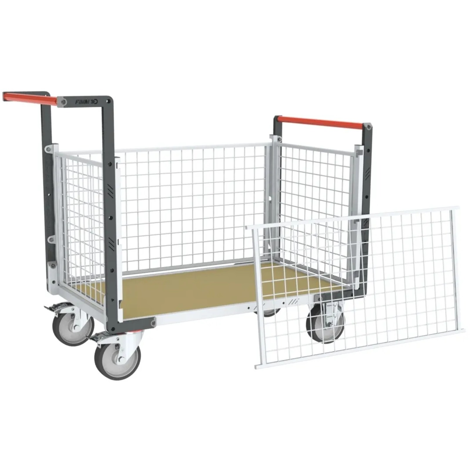 Chariot grillagé avec 2 dossiers + 2 ridelles plateau bois 1000x600 mm 500 kg - FIMM - 806724545