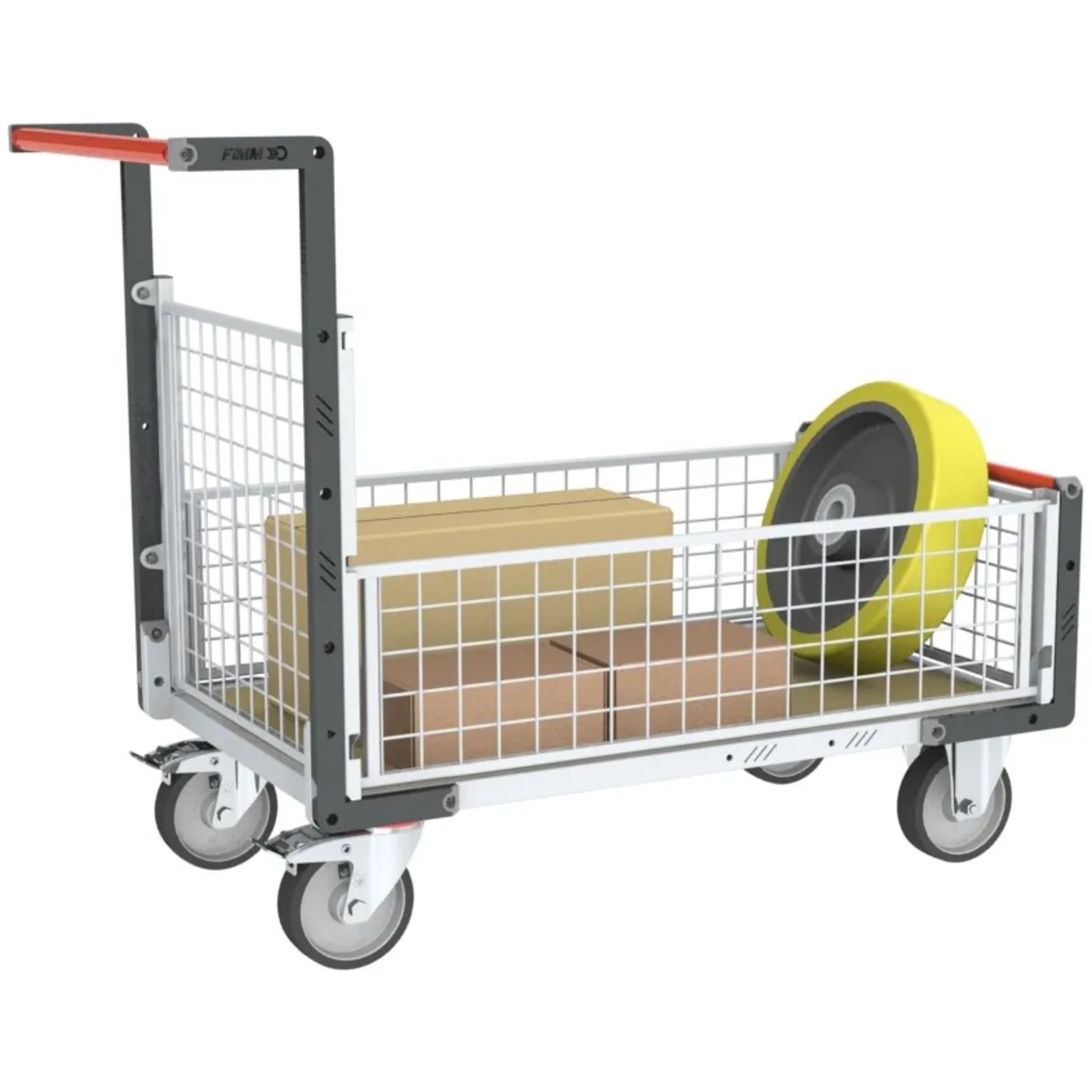 Chariot grillagé avec 1 dossier et 3 demi-ridelles plateau bois 1000x600 mm 500 kg - FIMM - 806724546