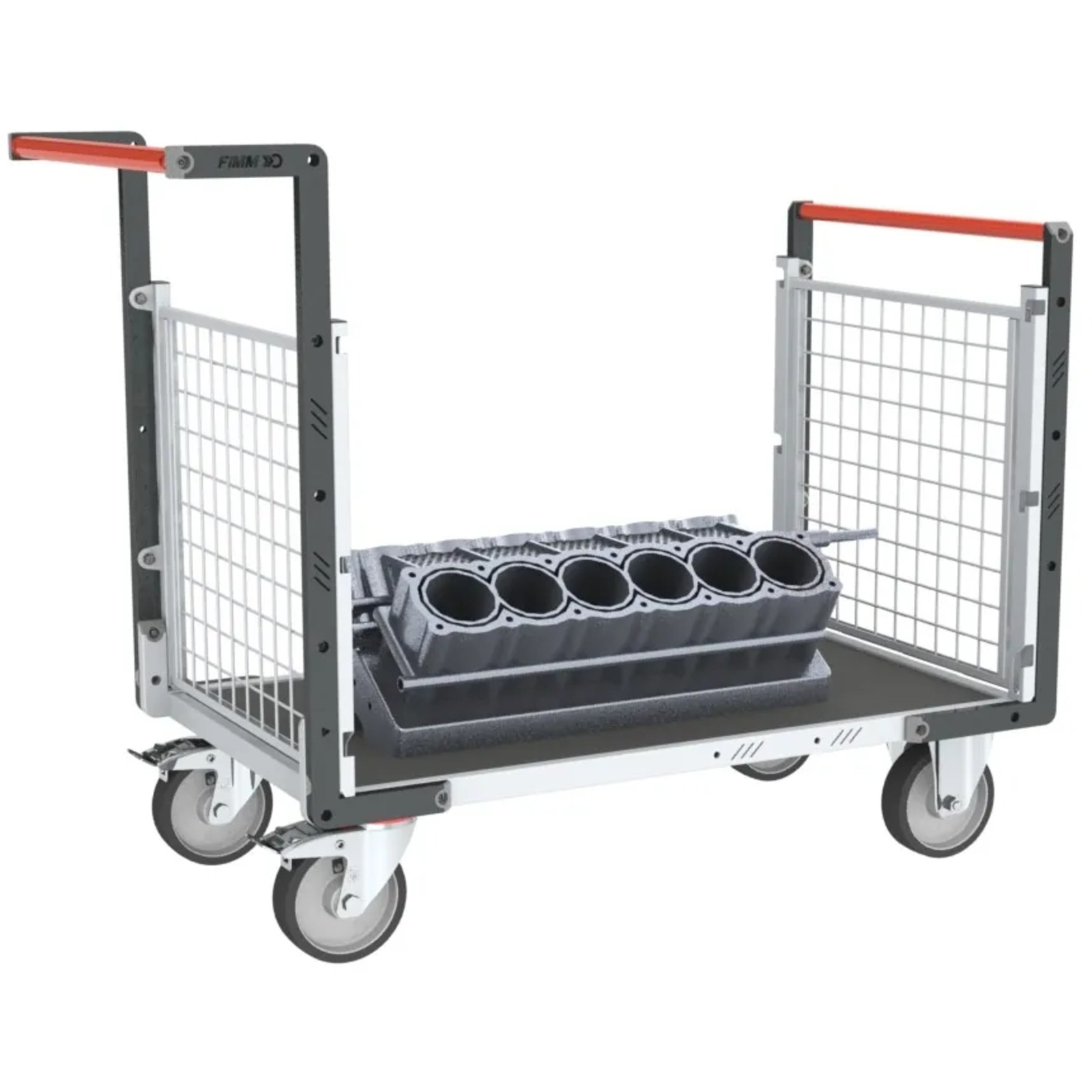 Chariot modulaire grillagé 2 dossiers + plateau bois avec tapis caoutchouc 1000x600 mm 500 kg - FIMM - 806724562
