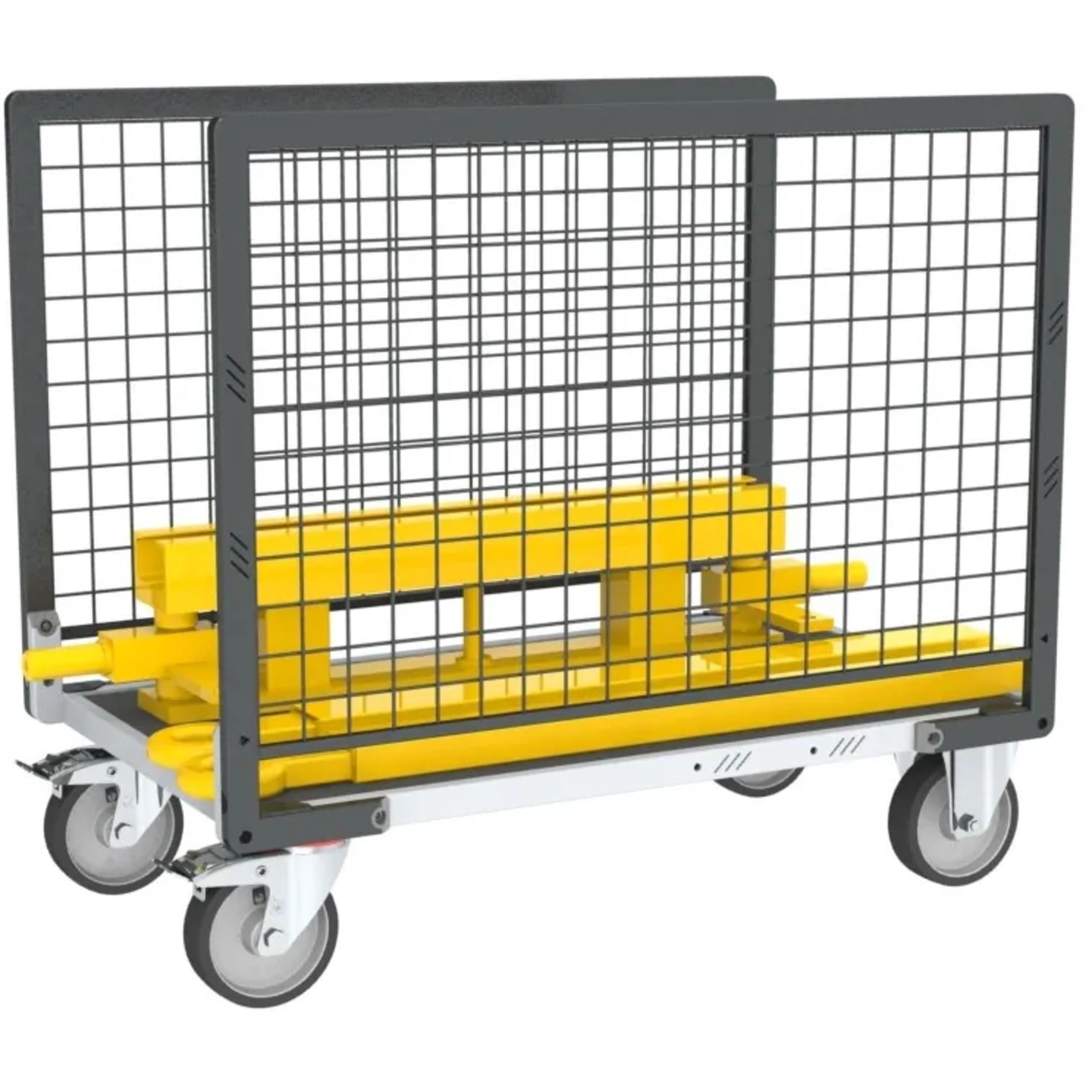 Chariot grillagé avec 2 ridelles et plateau bois avec tapis 1000x600 mm 500 kg - FIMM - 806724563