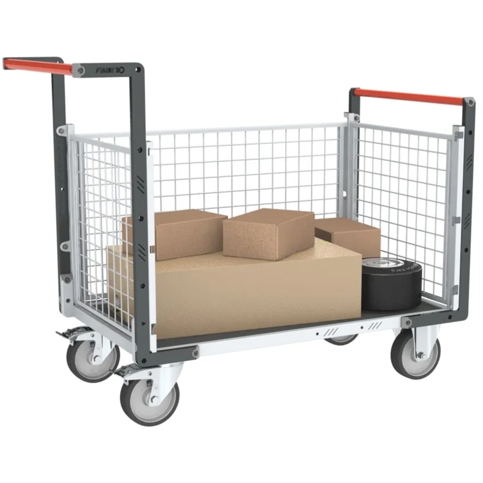 Chariot grillagé avec 2 dossiers + 1 ridelle et plateau 1000x600 mm 500 kg - FIMM - 806724564