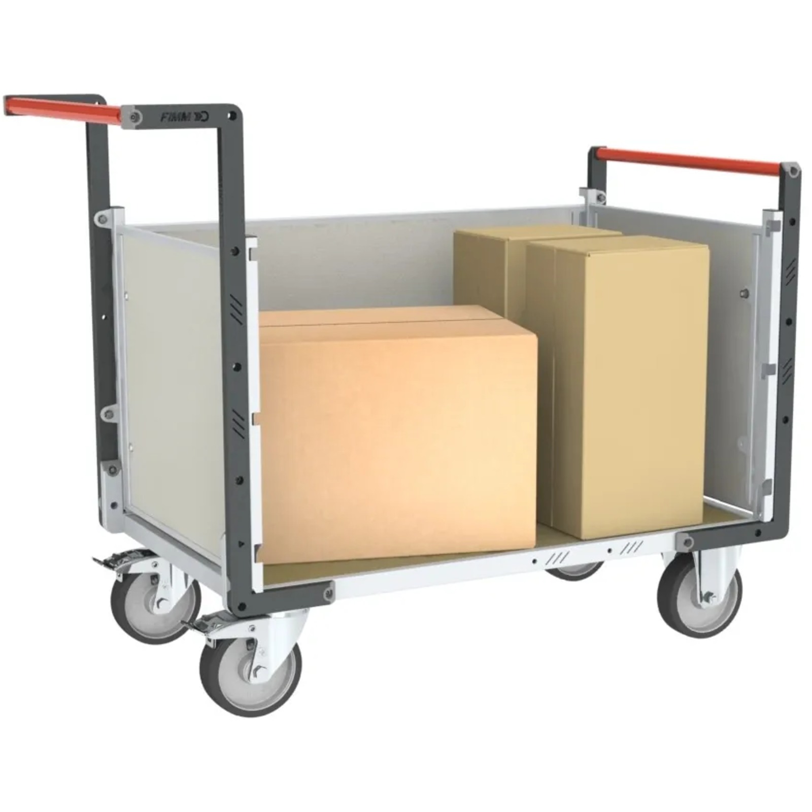 Chariot avec 2 dossiers + 1 ridelle et plateau 1000x600 mm 500 kg - FIMM - 806724574