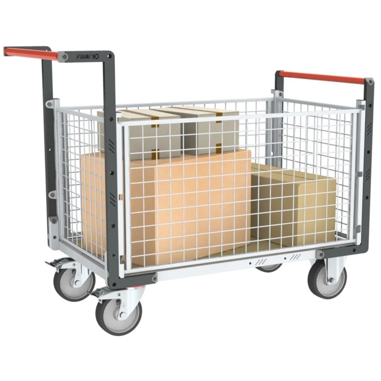 Chariot grillagé avec 2 dossiers + 2 ridelles et plateau 1200x800 mm 500 kg - FIMM - 806724645