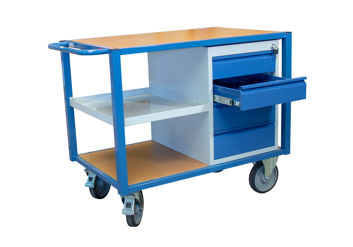 Servante 500 kg 2 plateaux 1060x680 bloc tiroirs+étagère FIMM - 880002989