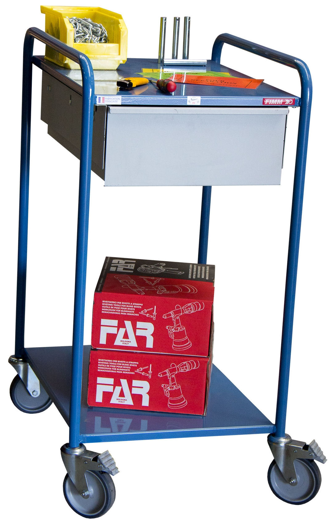 Servante 250 kg 2 plateaux 635x470 mm tôle 1 tiroir FIMM - 880008445