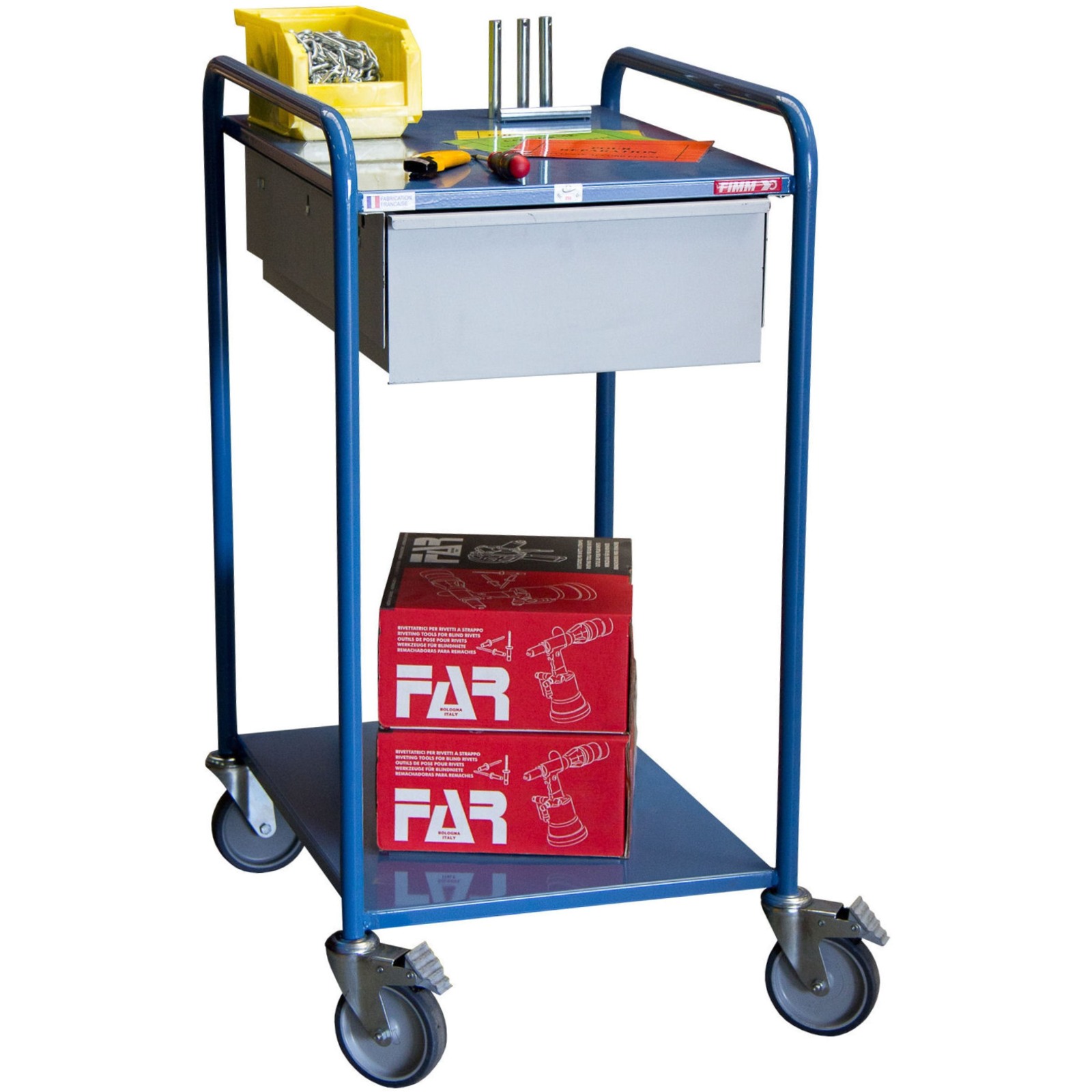 Servante 250 kg 2 plateaux 635x470 mm tôle 1 tiroir FIMM - 880008445