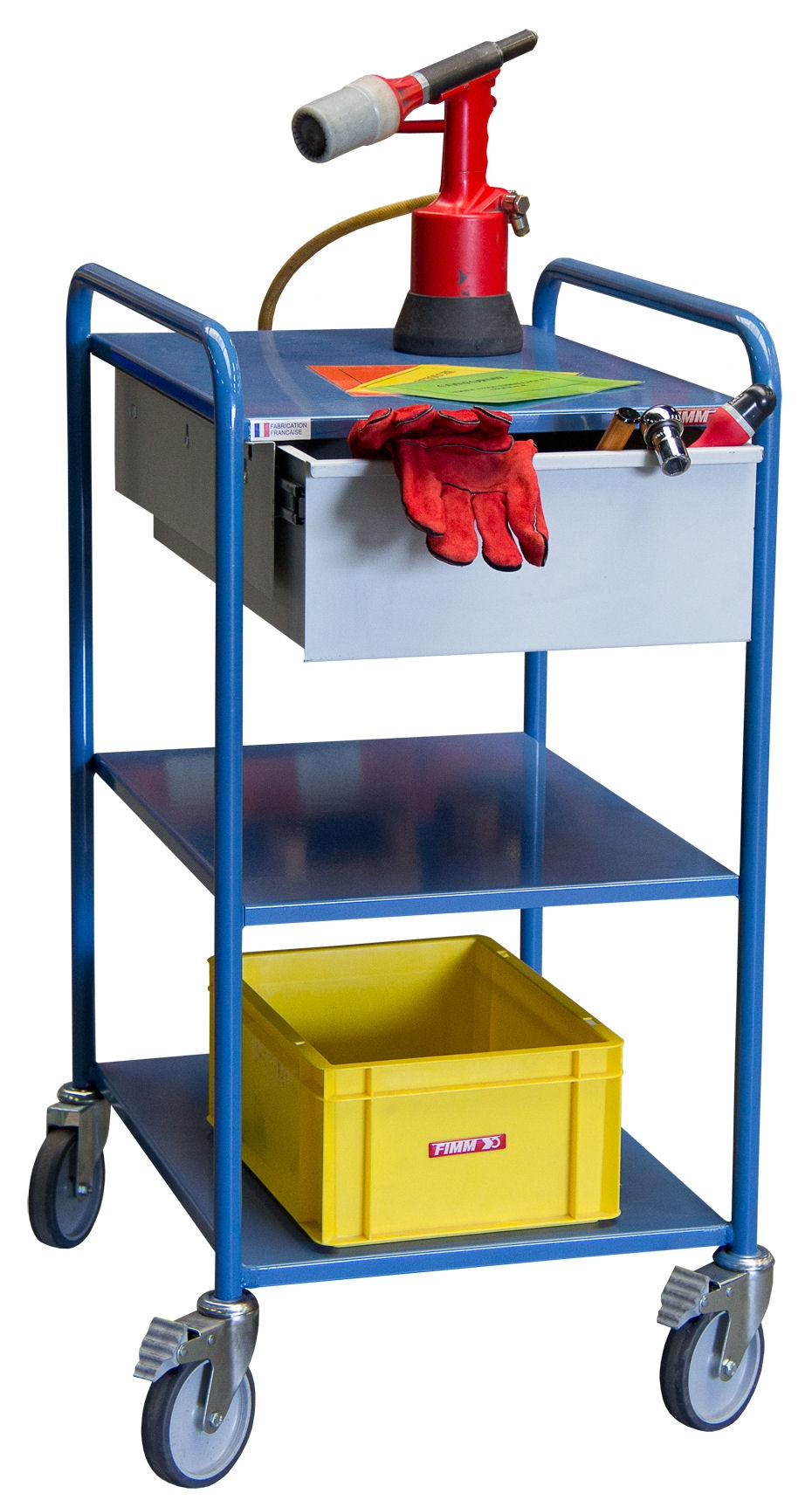 Servante 250 kg 3 plateaux 635x470 mm tôle 1 tiroir FIMM - 880008446