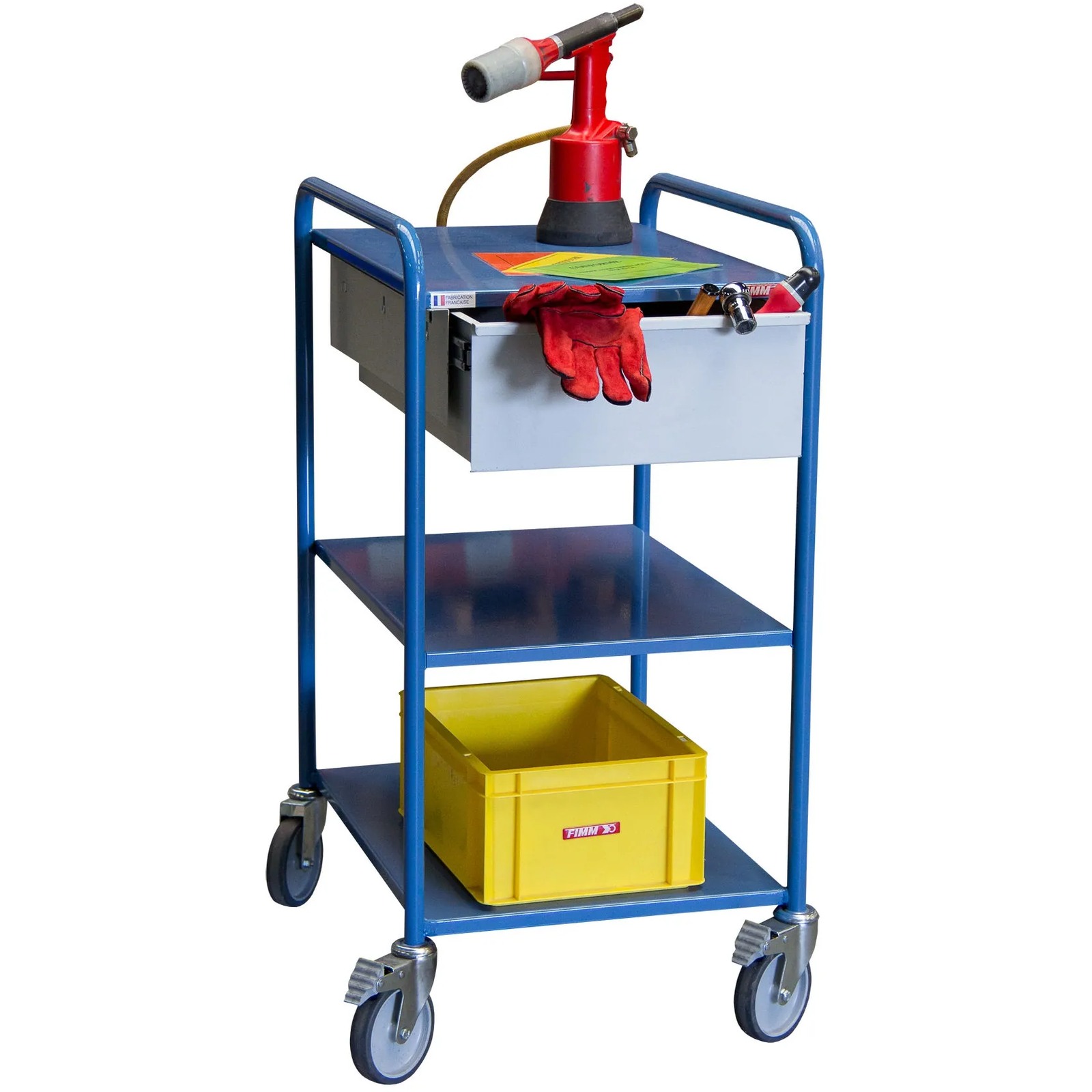 Servante 250 kg 3 plateaux 635x470 mm tôle 1 tiroir FIMM - 880008446