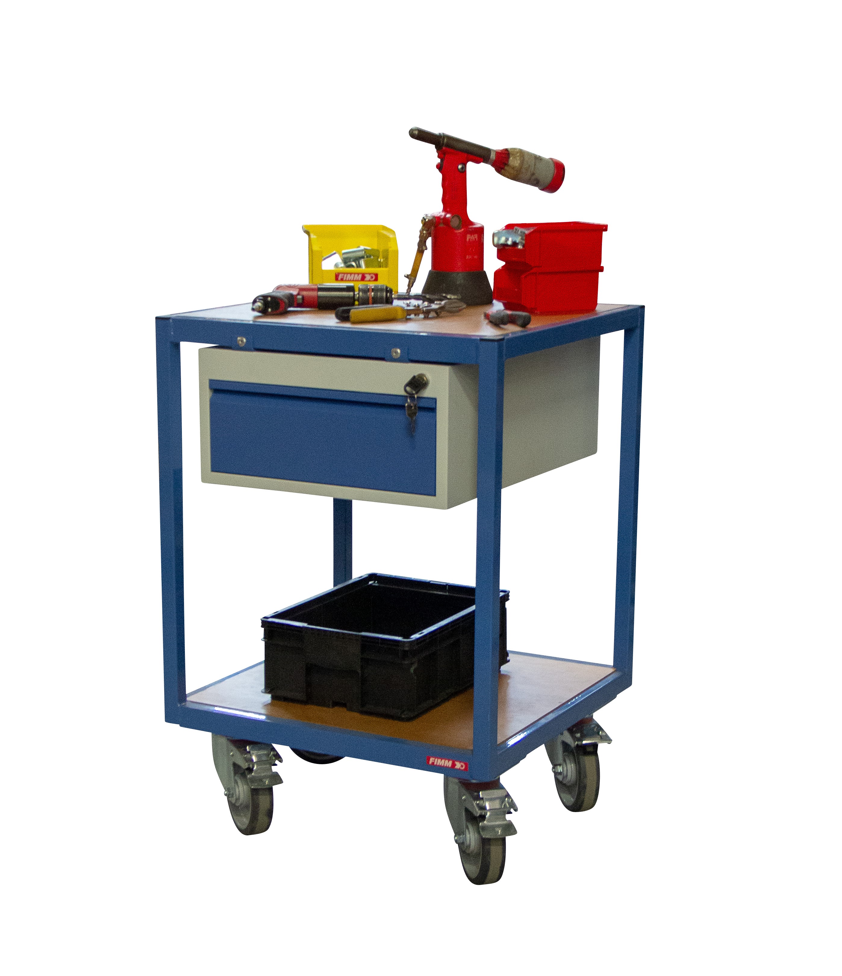 Servante 400kg 2 plateaux bois 600x600 mm 1 tiroir tôle FIMM - 880010598