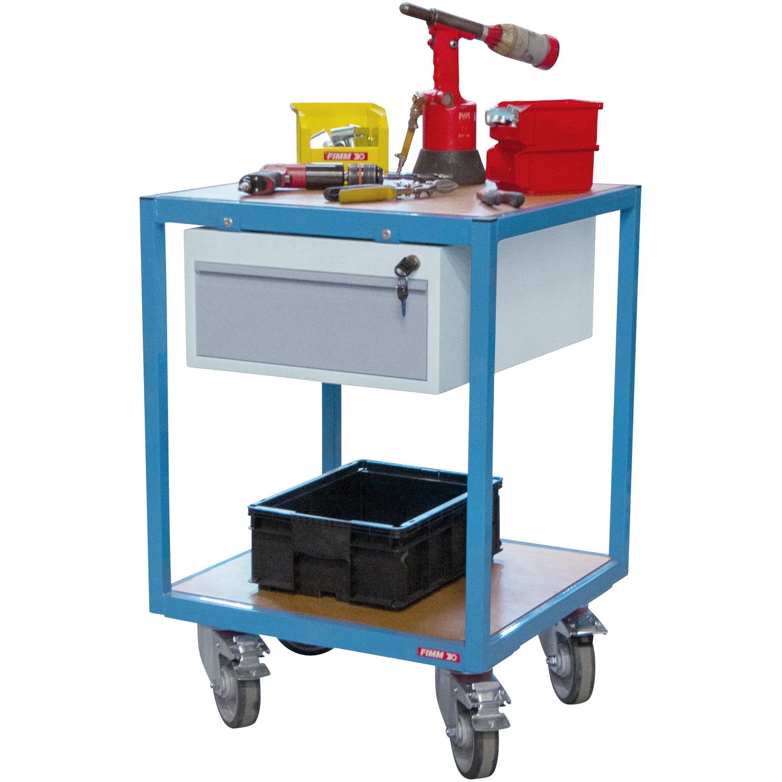 Servante 400kg 2 plateaux bois 600x600 mm 1 tiroir tôle FIMM - 880010598