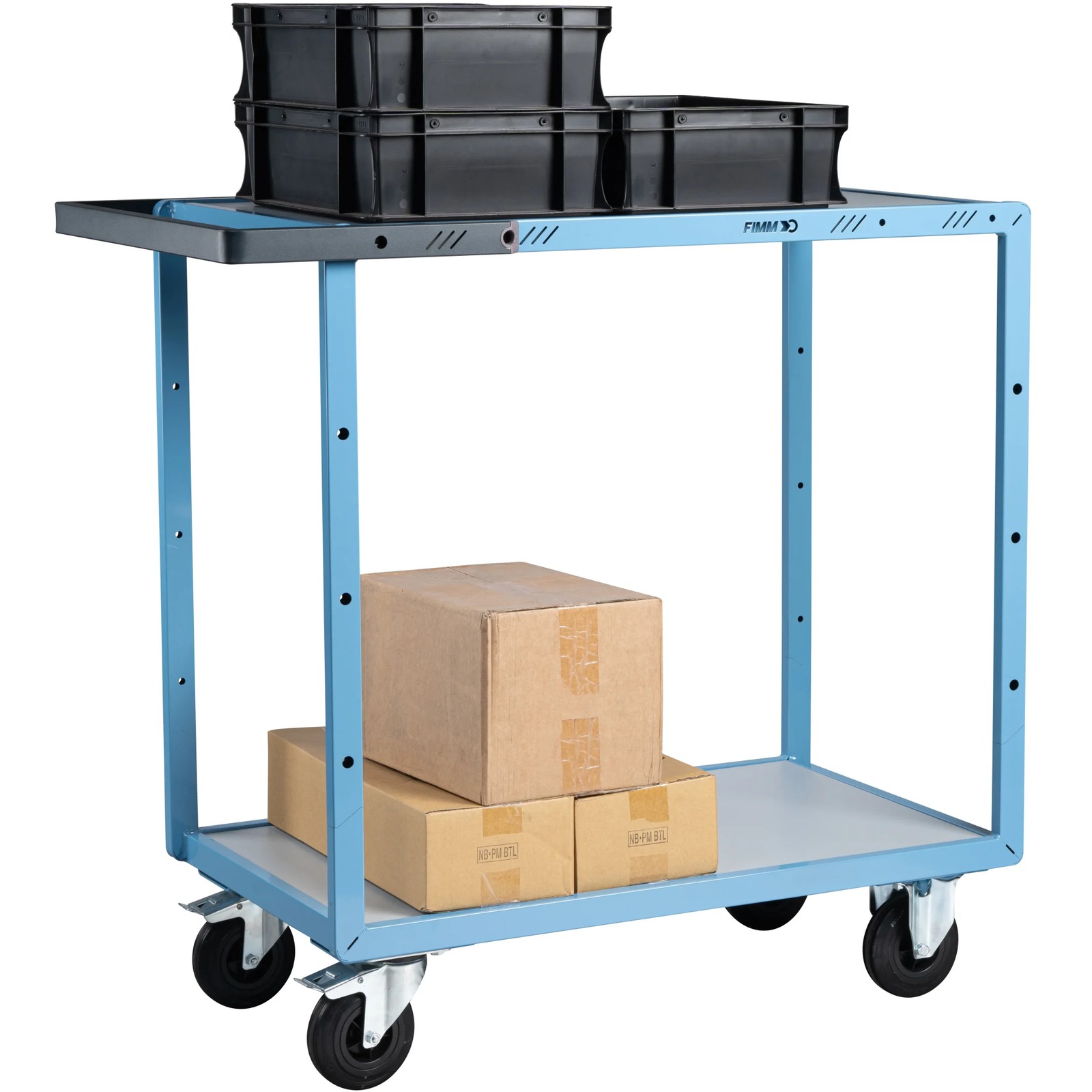 Servante mécano-soudée 2 plateaux mélaminé 850x500 mm roues CC 250 kg - FIMM - 880701111