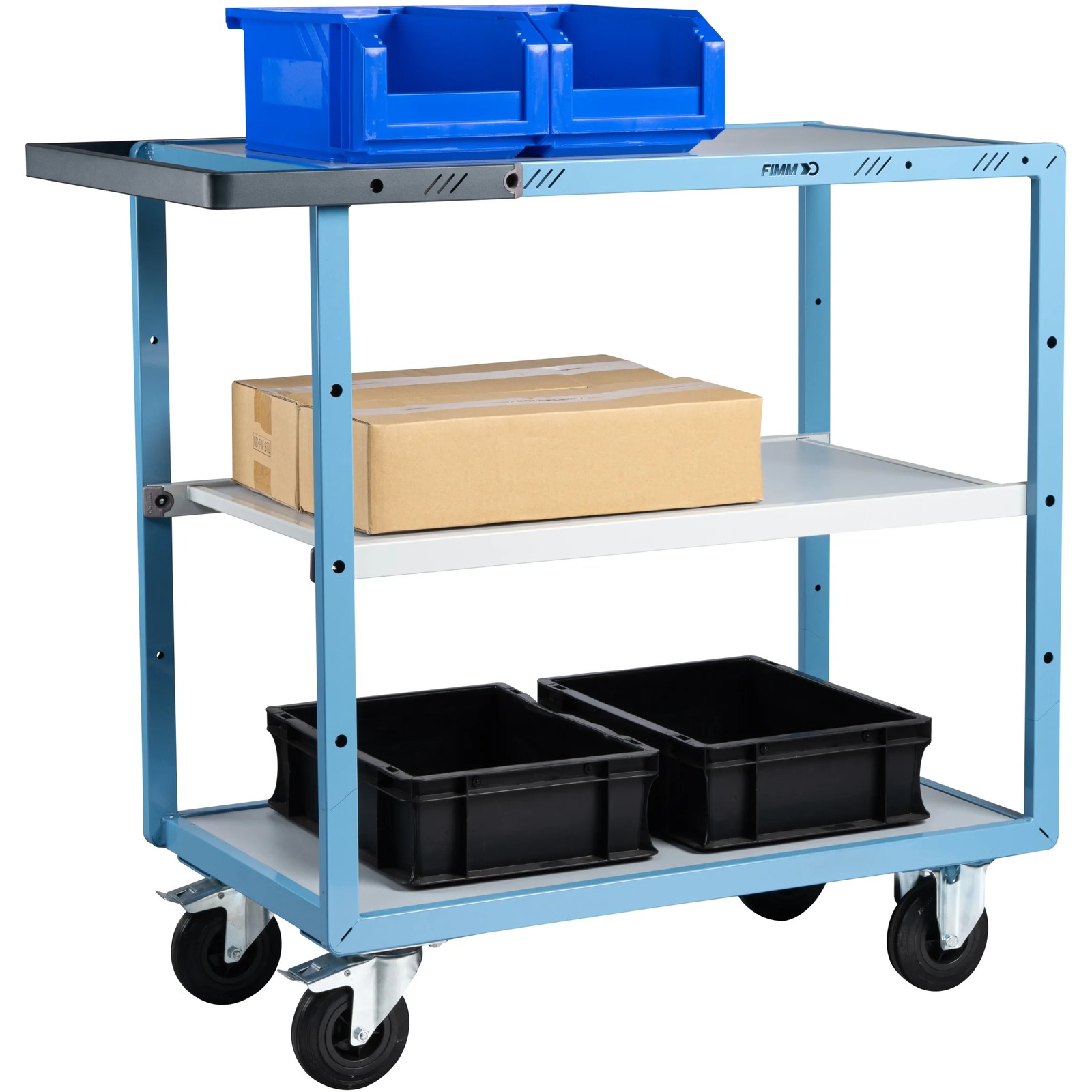 Servante mécano-soudée 3 plateaux mélaminé 850x500 mm roues CC 250 kg - FIMM - 880701112