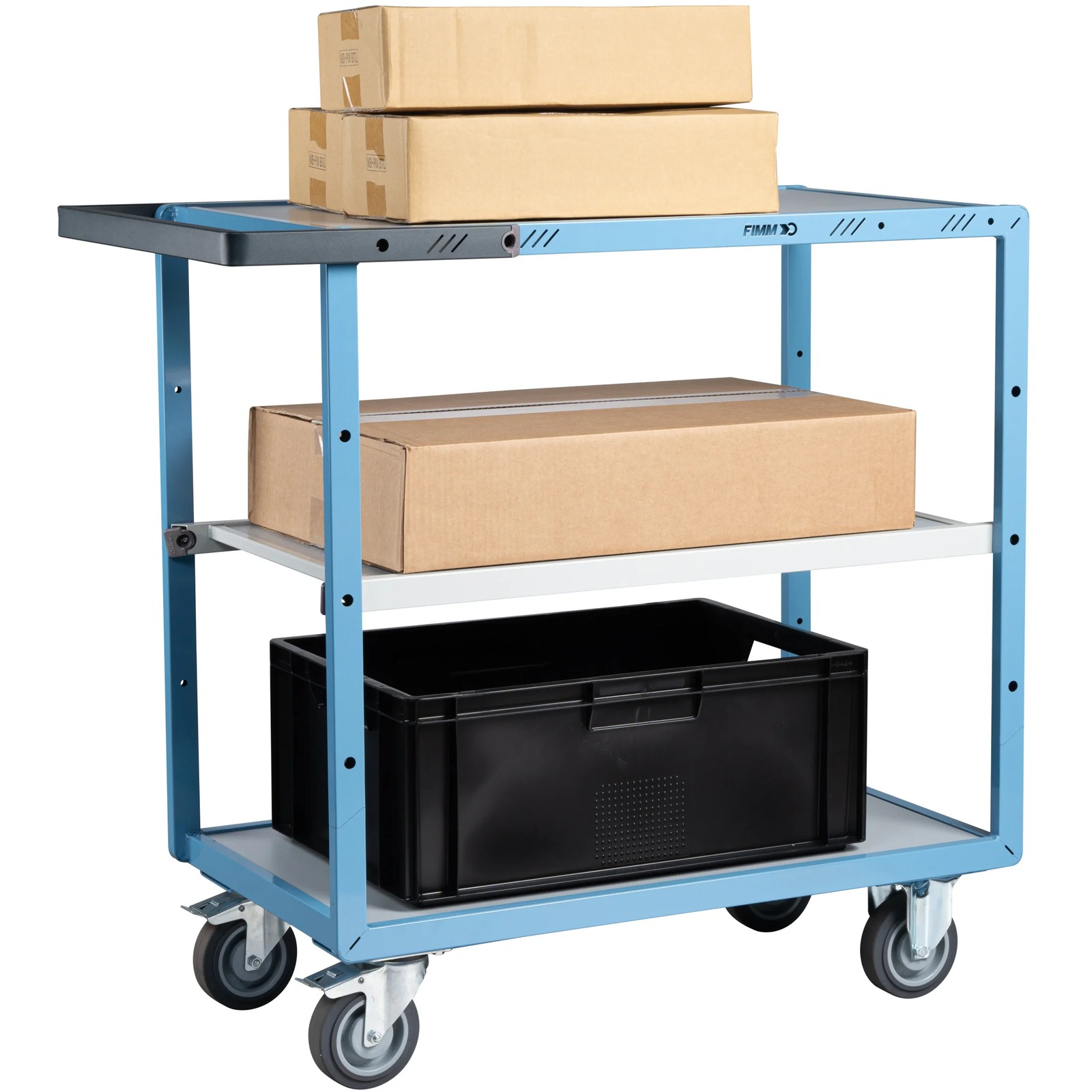 Servante mécano-soudée 3 plateaux mélaminé 850x500 mm roues TPE 250 kg - FIMM - 880701122