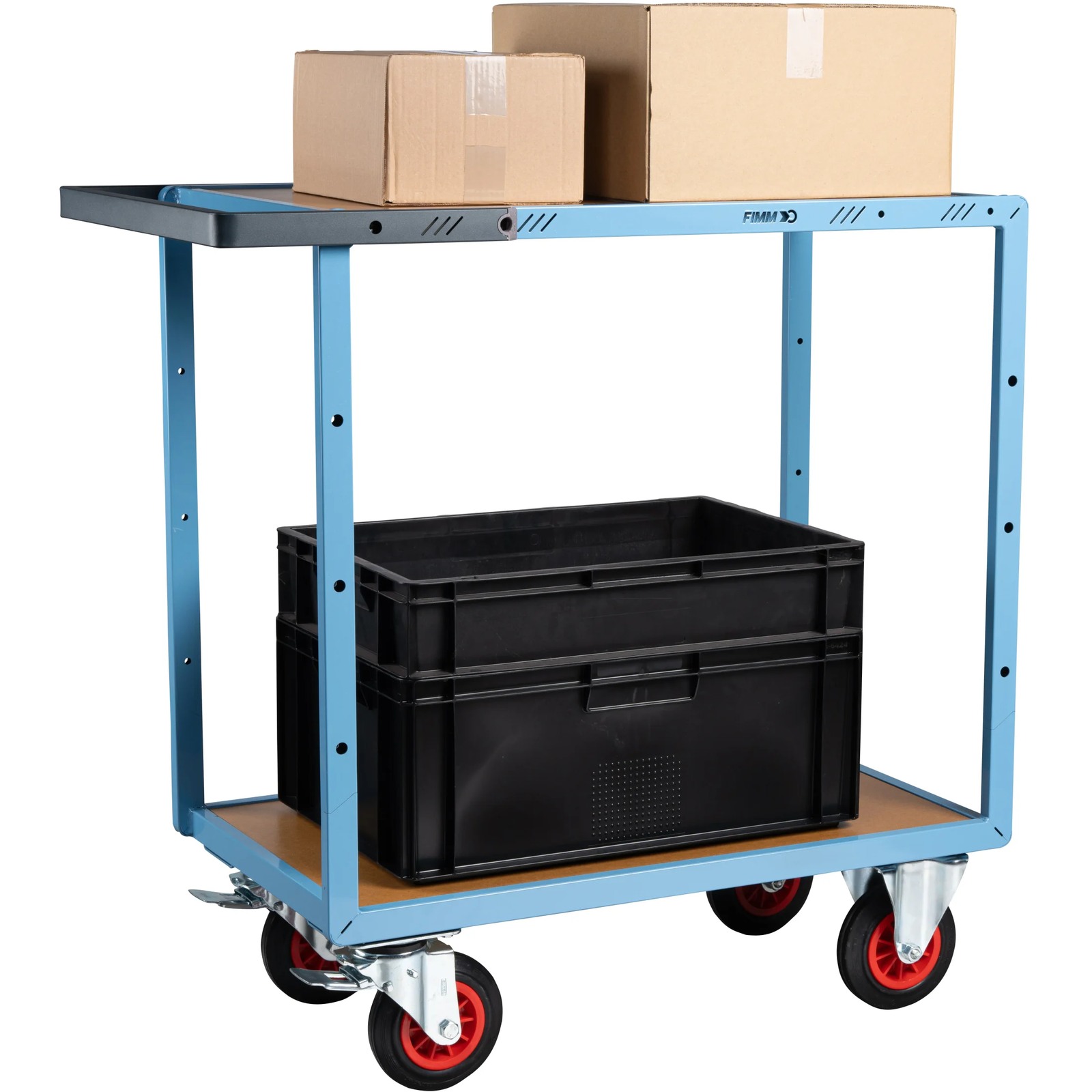 Servante mécano-soudée 2 plateaux médium 850x500 mm roues CC 400 kg - FIMM - 880701231