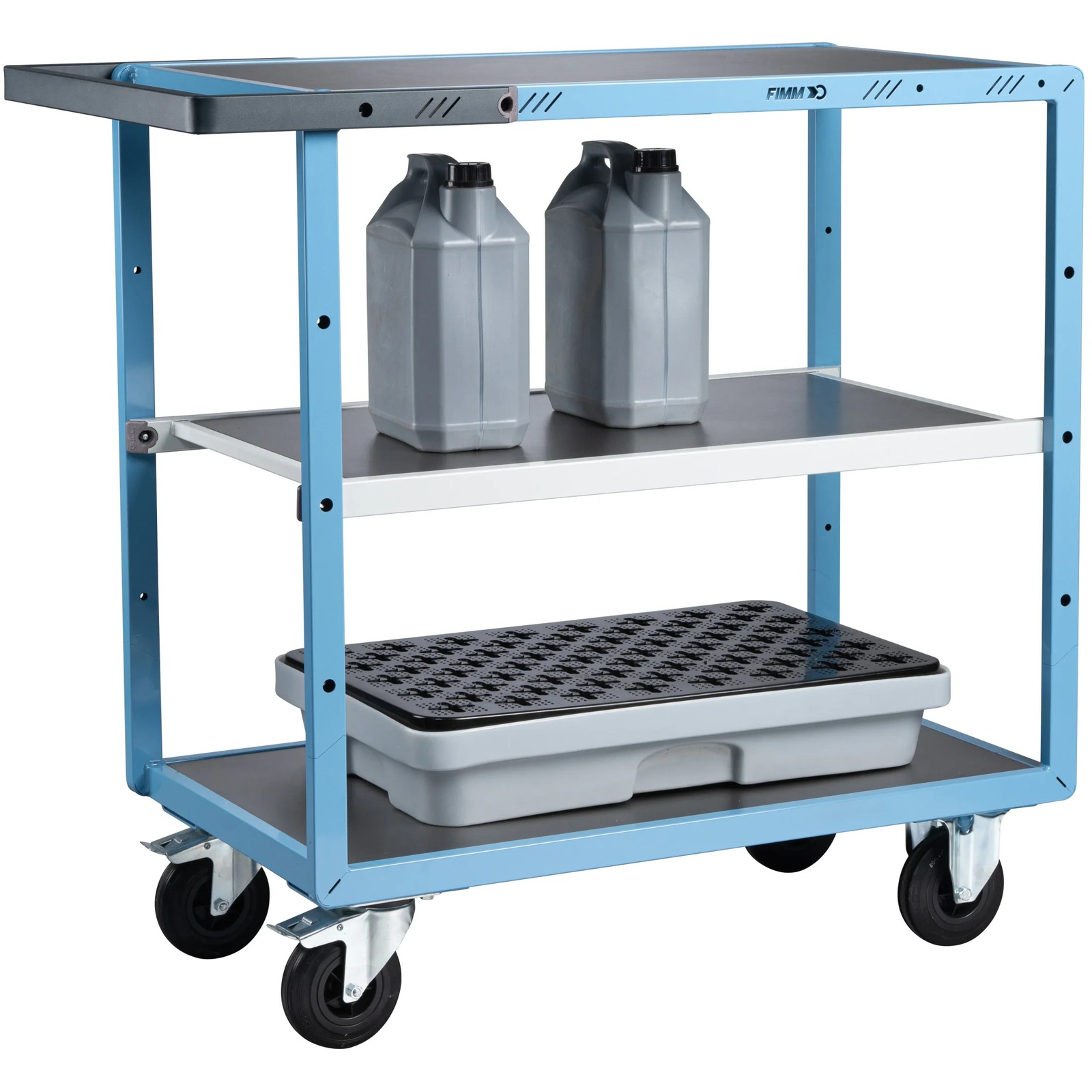 Servante mécano-soudée 3 plateaux tôle galva 850x500 mm roues CC 250 kg - FIMM - 880701312