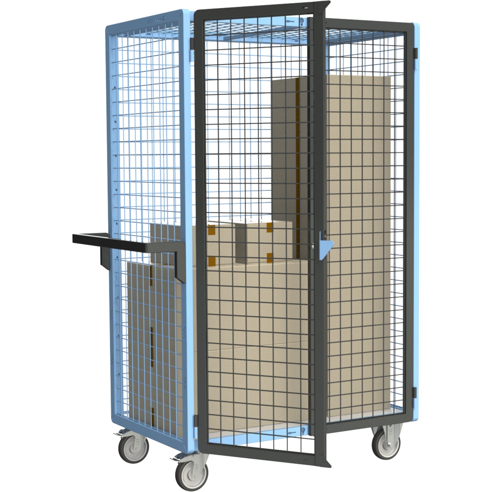 Servante grillagée 4 côtés, verrouillable, plateau bois, 1000x600 mm, 250 kg - FIMM - 880725123