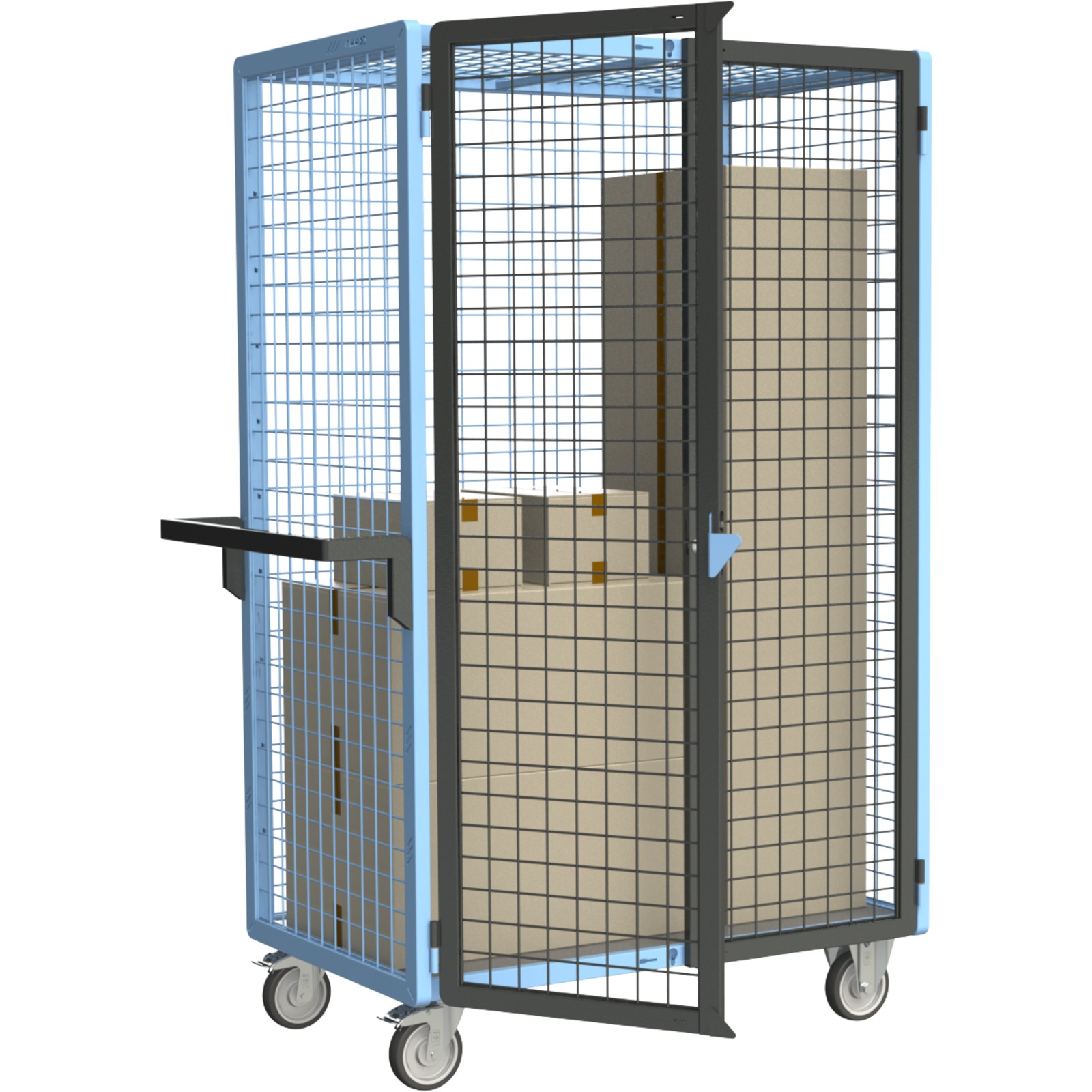 Servante grillagée 4 côtés, verrouillable, plateau tôle galva, 1000x600 mm, 250 kg - FIMM - 880725153