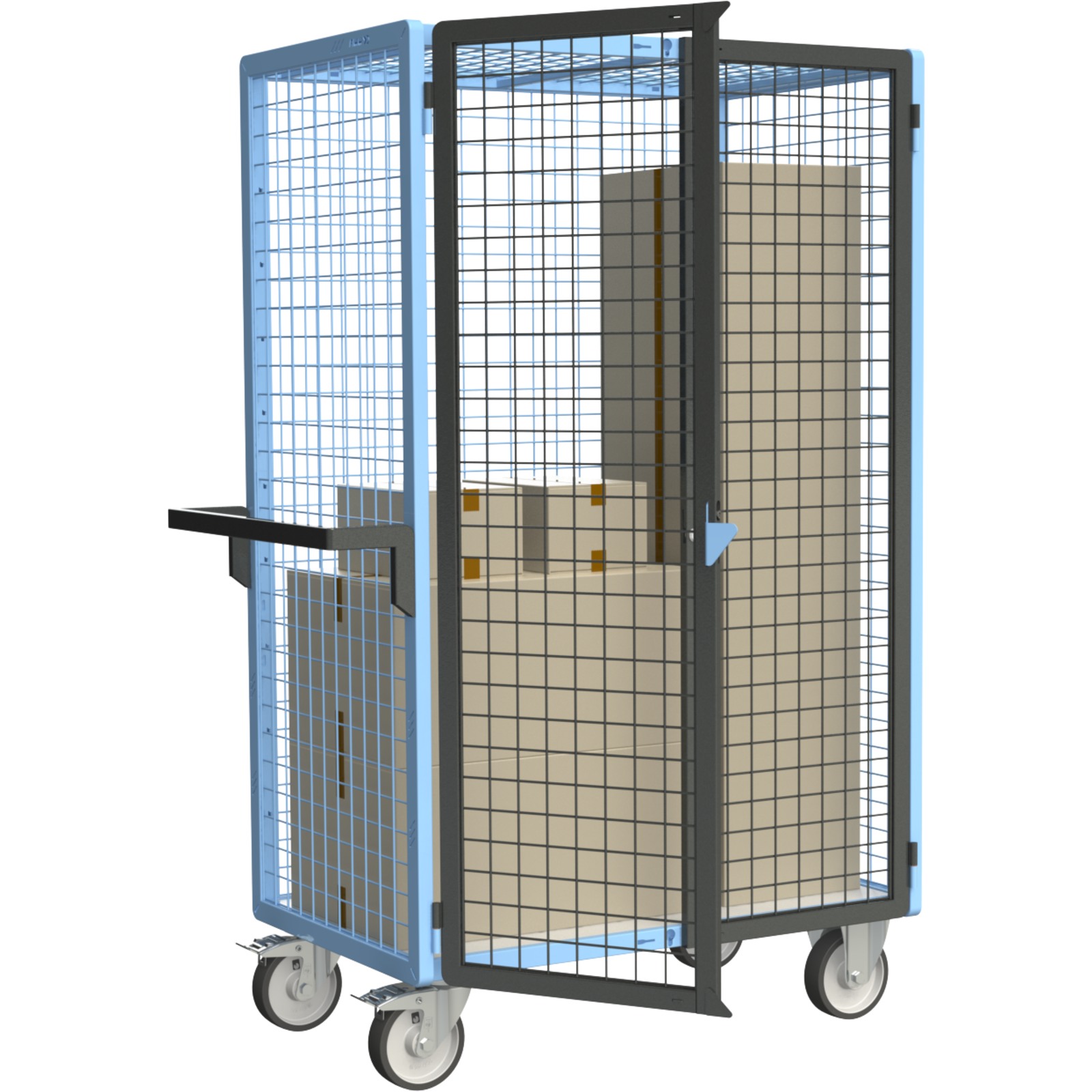 Servante grillagée 4 côtés, verrouillable, plateau bois, 1000x600 mm, 500 kg - FIMM - 880725223