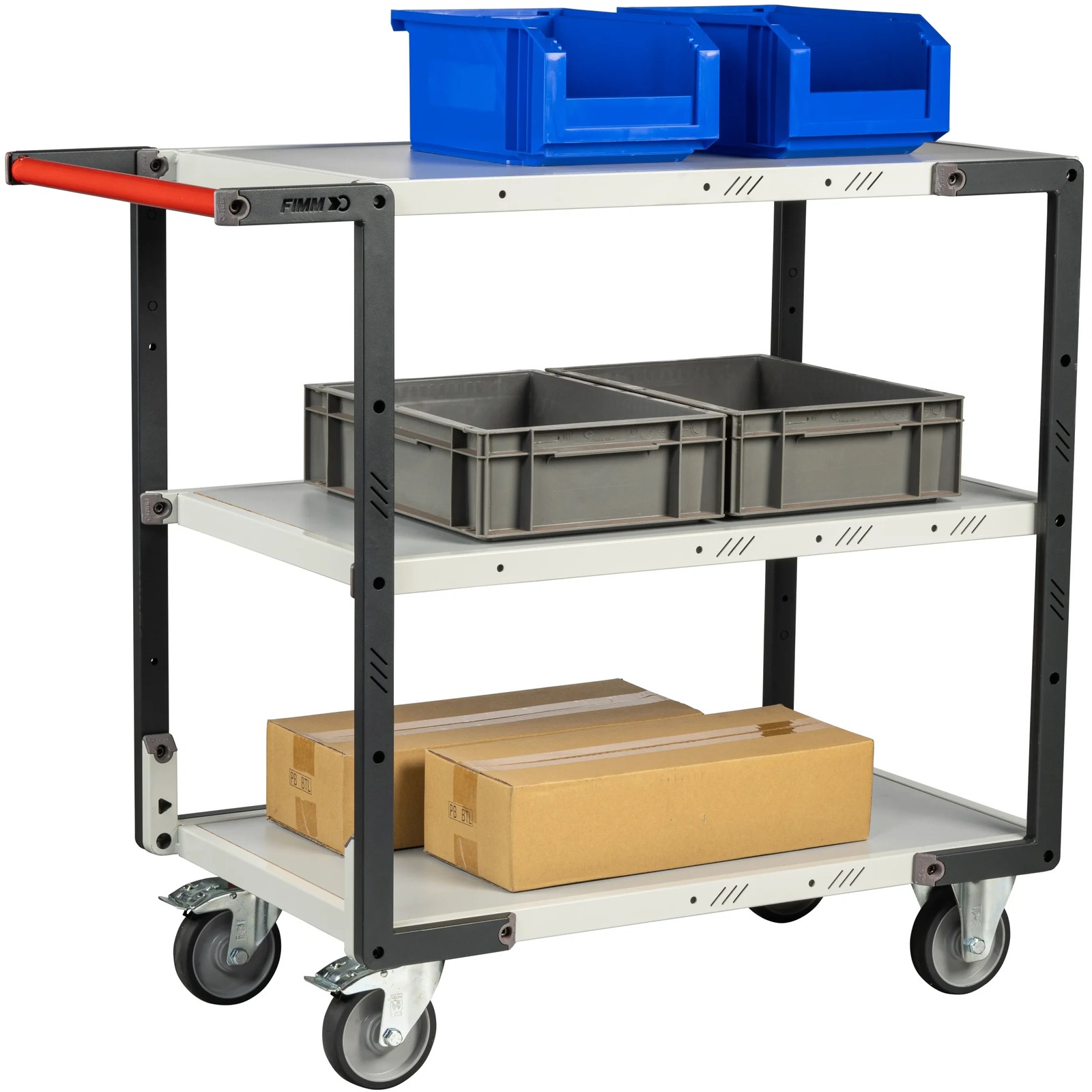 Servante montée 3 plateaux mélaminé 850x500 mm roues TPE 250 kg - FIMM - 886721124