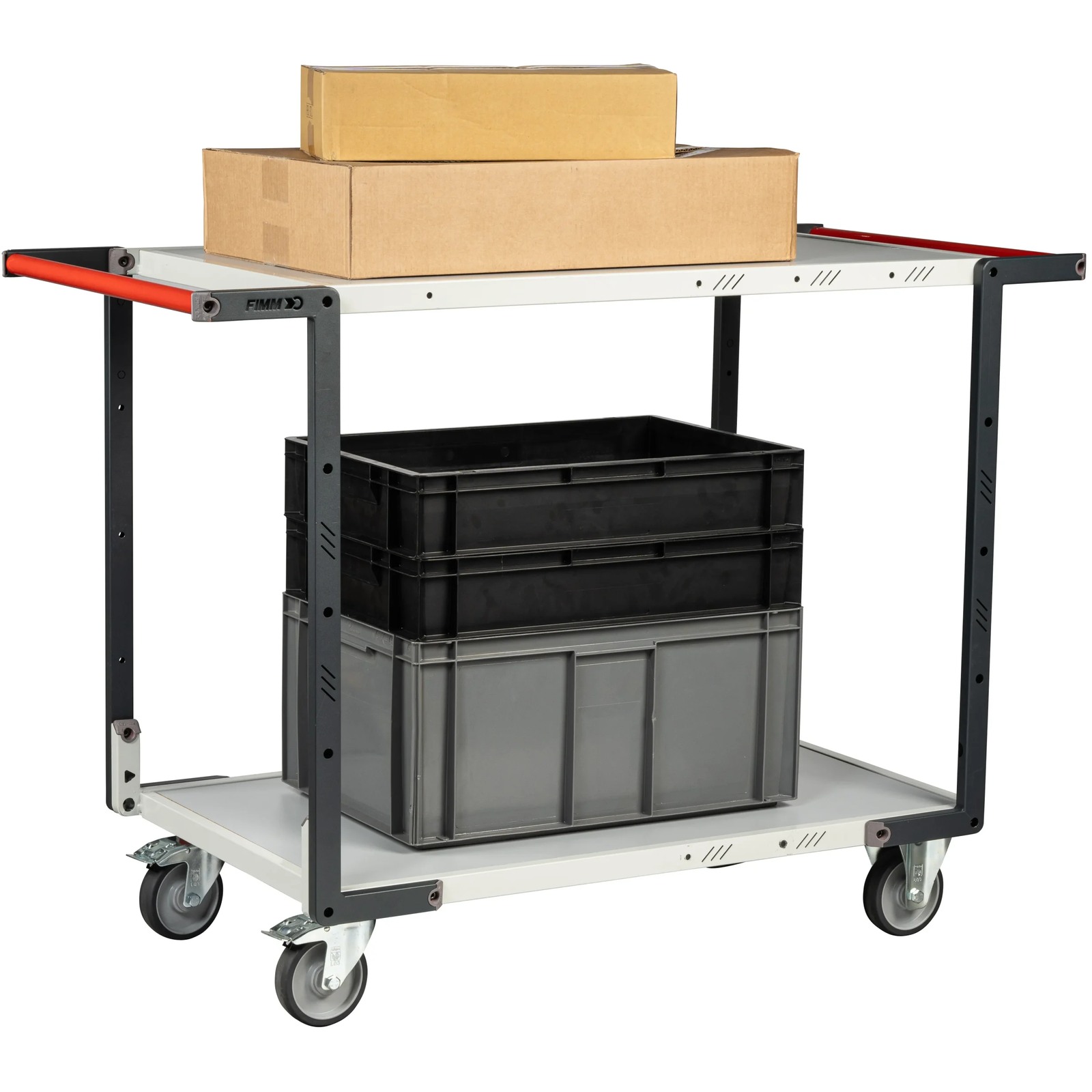 Servante montée 2 plateaux mélaminé double poignées 850x500 mm roues TPE 250 kg - FIMM - 886721126