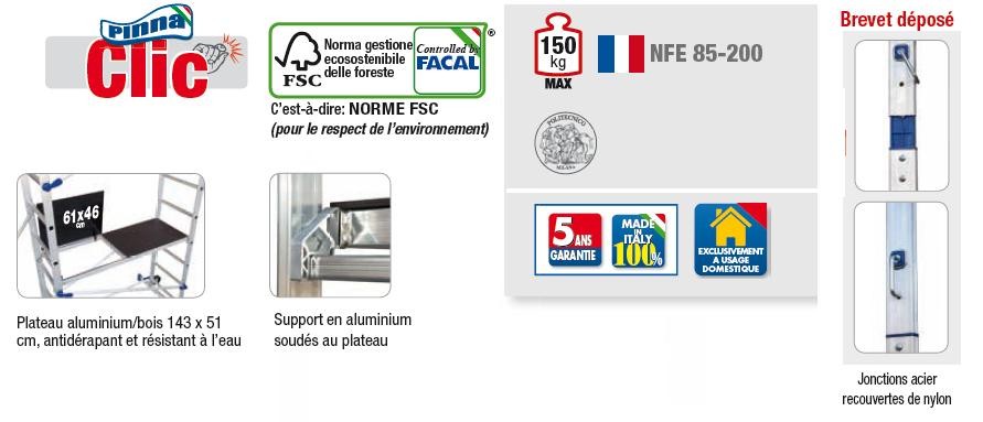 Echafaudage aluminium FACAL hauteur de travail 4,36 m PINNA CLIC