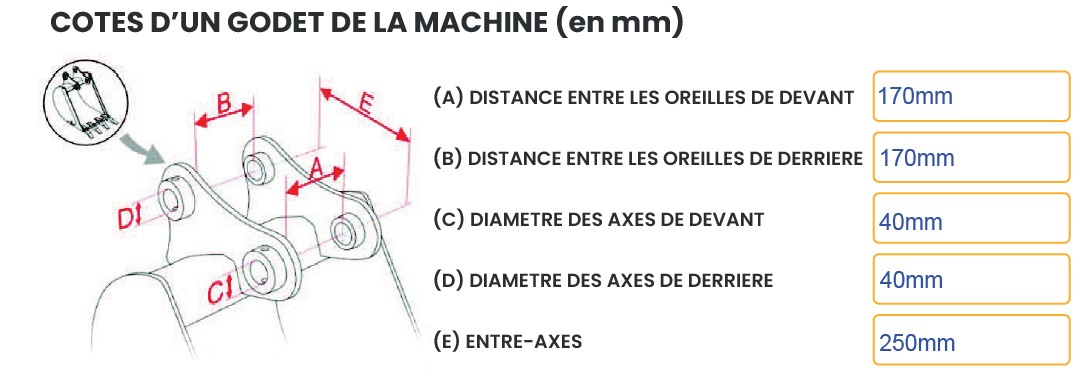 Godet rétro 400mm 3 dents Feurst FKMCE- C01400QR40