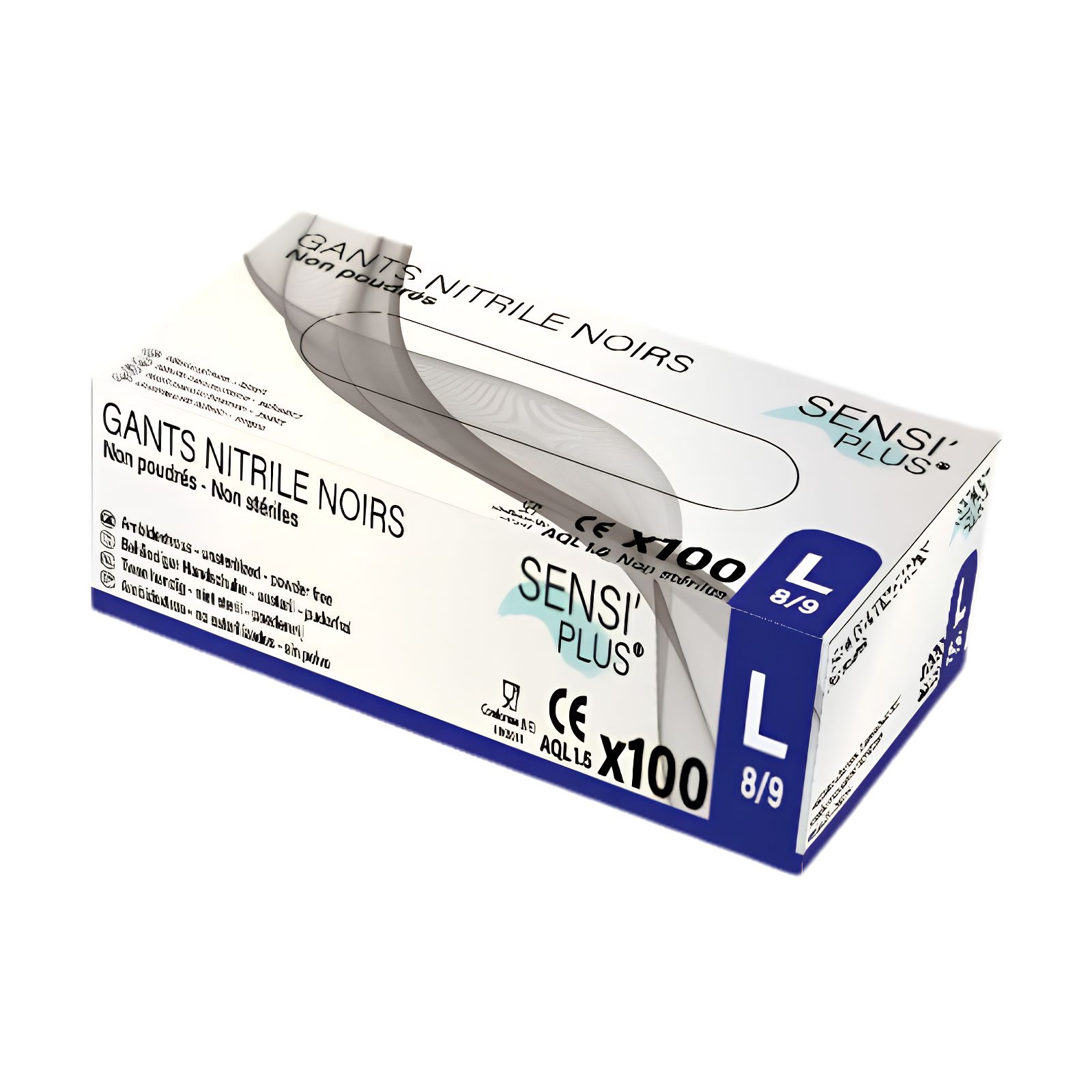 Boîte de 100 gants en nitrile noirs non poudrés L GLOBAL HYGIENE - Q314ZLA 