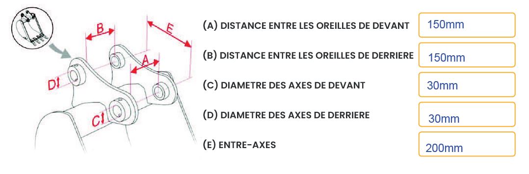 Godet de terrassement GEITH 250 mm avec dents Feurst V13SYL pour coupleur ou attache rapide GEITH QR30 - H02250QR30