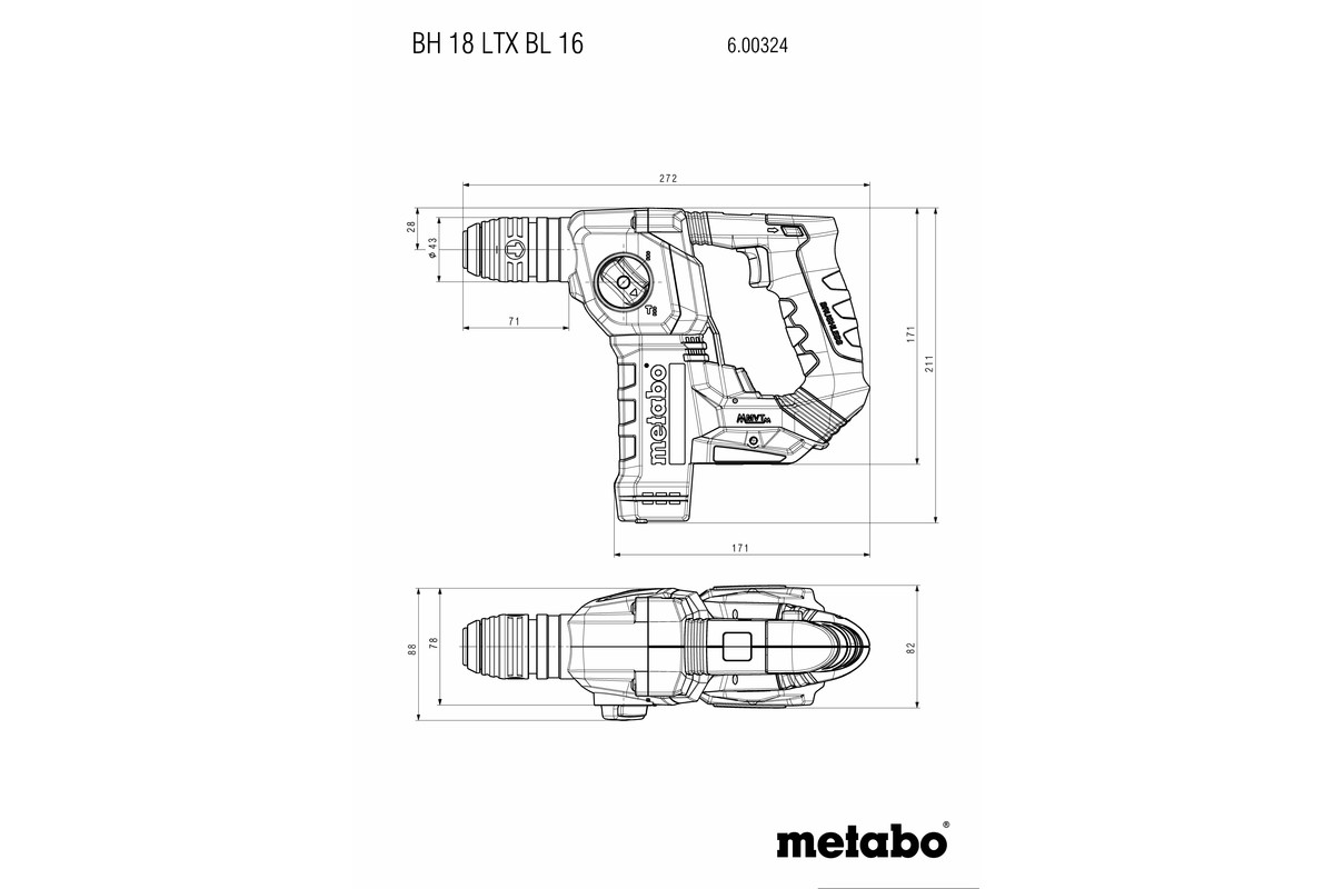 Marteau perforateur 18 V BHA 18 LTX BL 16 - METABO - 600324500