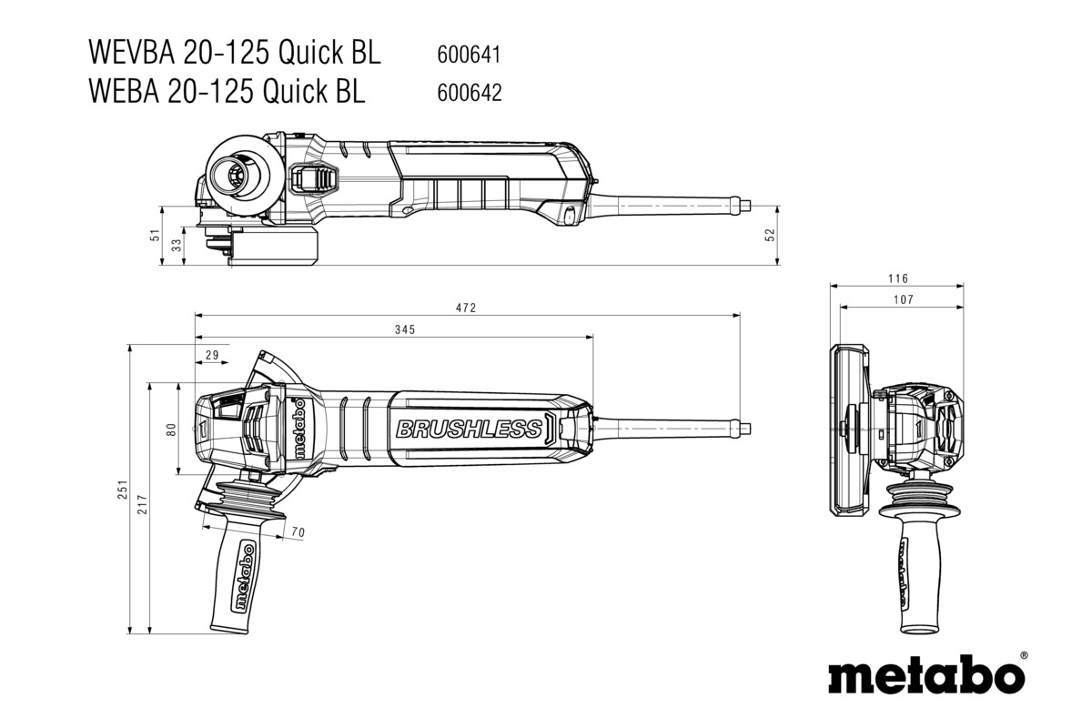 Meuleuse d'angle 125 mm WEVBA 20-125 Quick BL - METABO - 600641000