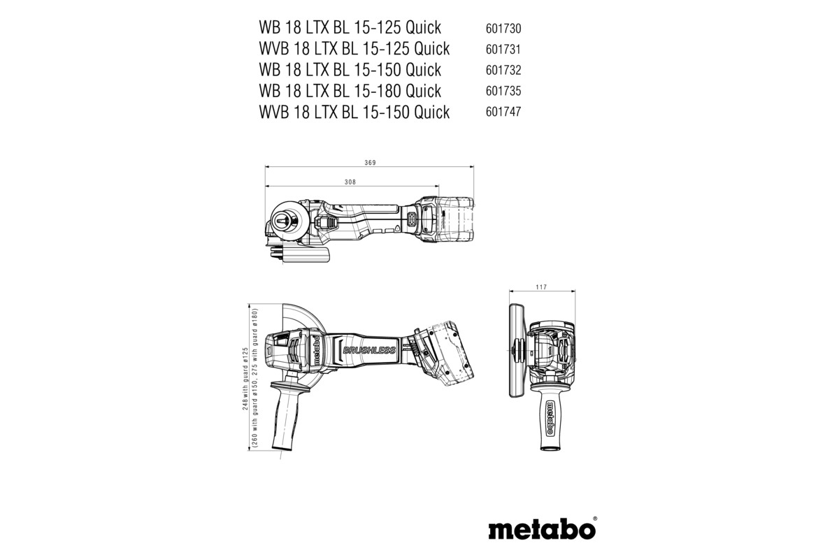 Meuleuse 125 mm 18 V WPBA 18 LTX BL 15-150 Quick DS - METABO - 601745840